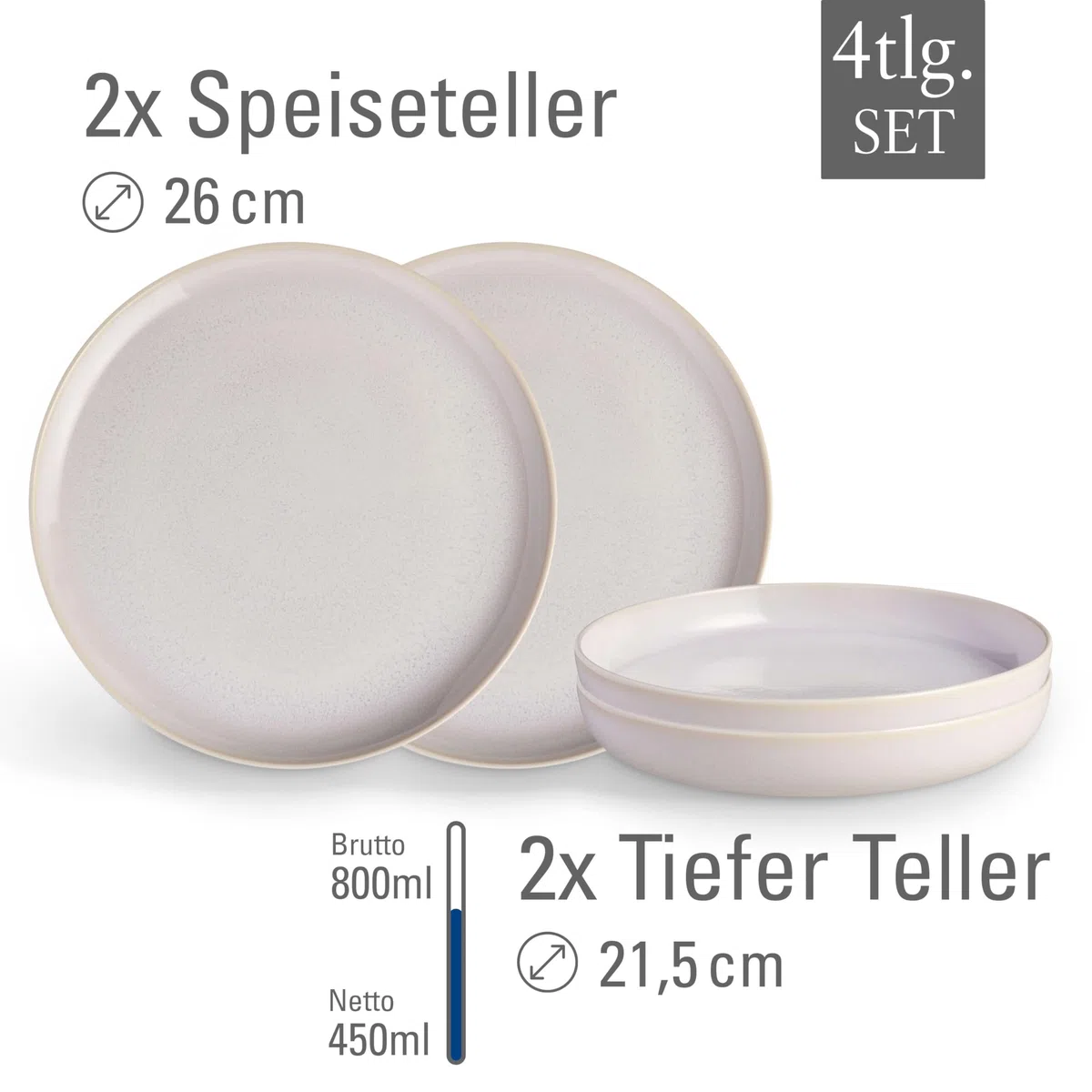 Villeroy & Boch Crafted Cotton Dinner-Set 4-teilig Weiß, Spülmaschinenfest, Mikrowellensicher, Premium Porzellan