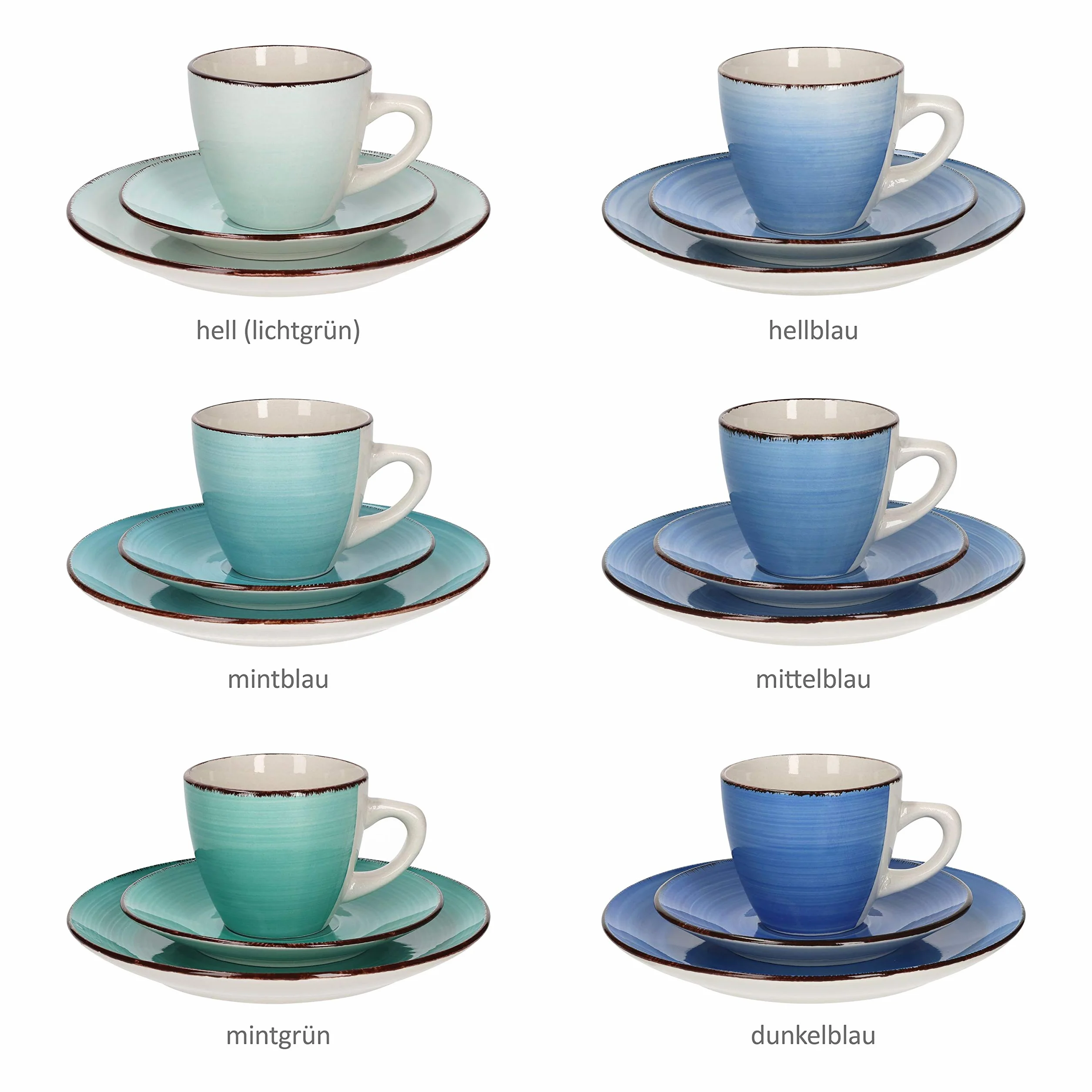 MamboCat 18-Teiliges Kaffee-Service Blue Curacao - Geschirr-Set für 6 Personen, Handbemalt - Steingut Mit Tassen, Unterteller, Kuchenteller - Buntes Set
