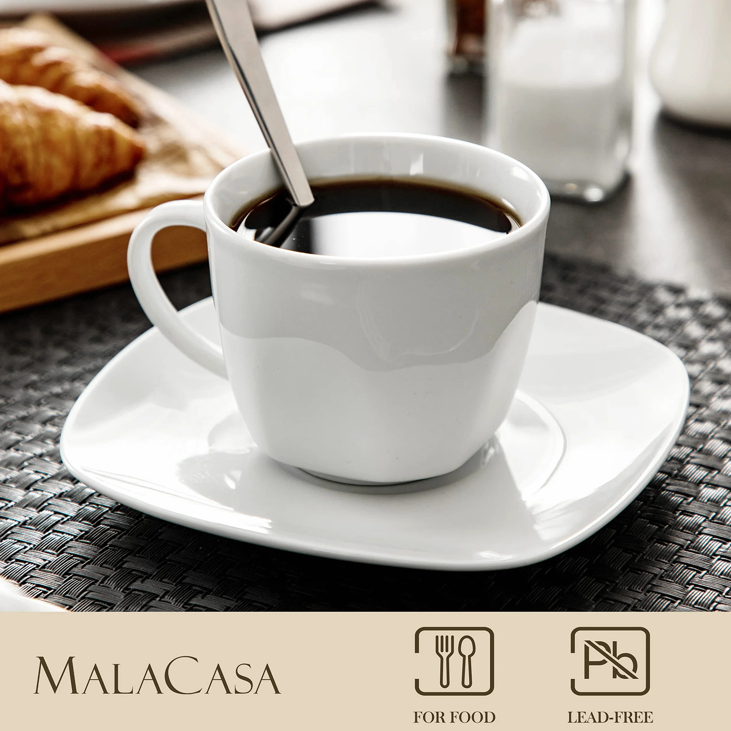 MALACASA, Serie Elisa, 12tlg. Set Cremeweiß Porzellan Kaffeeservice Kaffeebecher Set, Kaffeetassen mit Untertassen für 6 Personen für Kaffee, Tee, Desserts