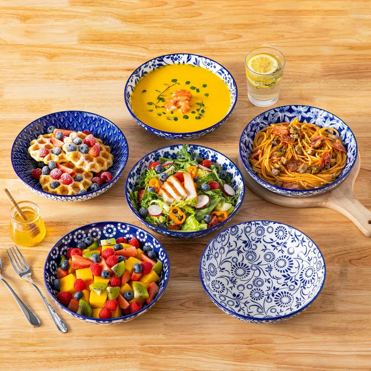 vancasso Pastateller aus Porzellan, SELENE Suppenteller 6-tlg 1200ml, Mehrzweckschalen für Nudel, Spaghetti, Pasta, Salat