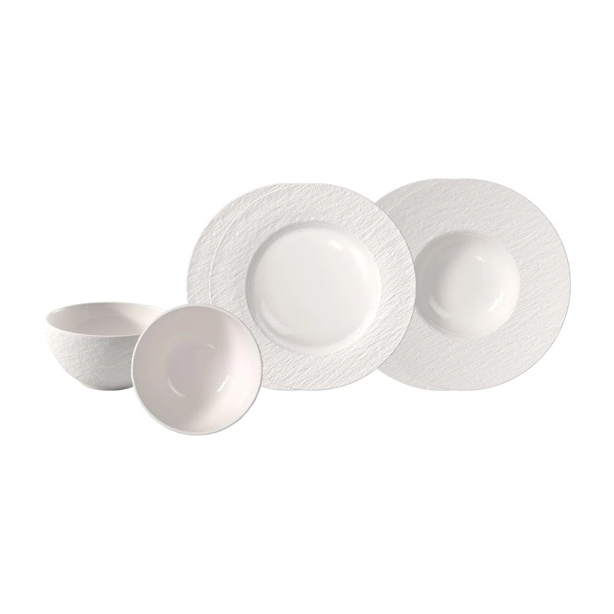 Villeroy & Boch – Manufacture Rock Ice Starter-Set 6 teilig für 2 Personen, Spülmaschinenfest, Mikrowellensicher, Geschirr Set, Tafelservice, Essgeschirr, Premium Porzellan, Weiß glänzend