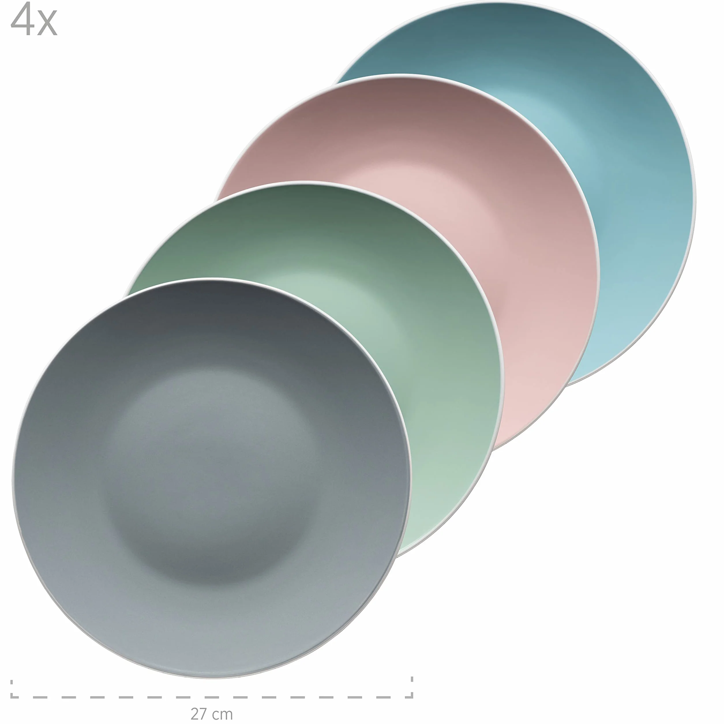 MÄSER 934006 Serie Elissa, Modernes Geschirr Set für 4 Personen in bunten Mattglasuren mit weißem Rand, 16-teiliges Kombiservice, Steinzeug, Bunt, Grau, Türkis, Rosa, Grün