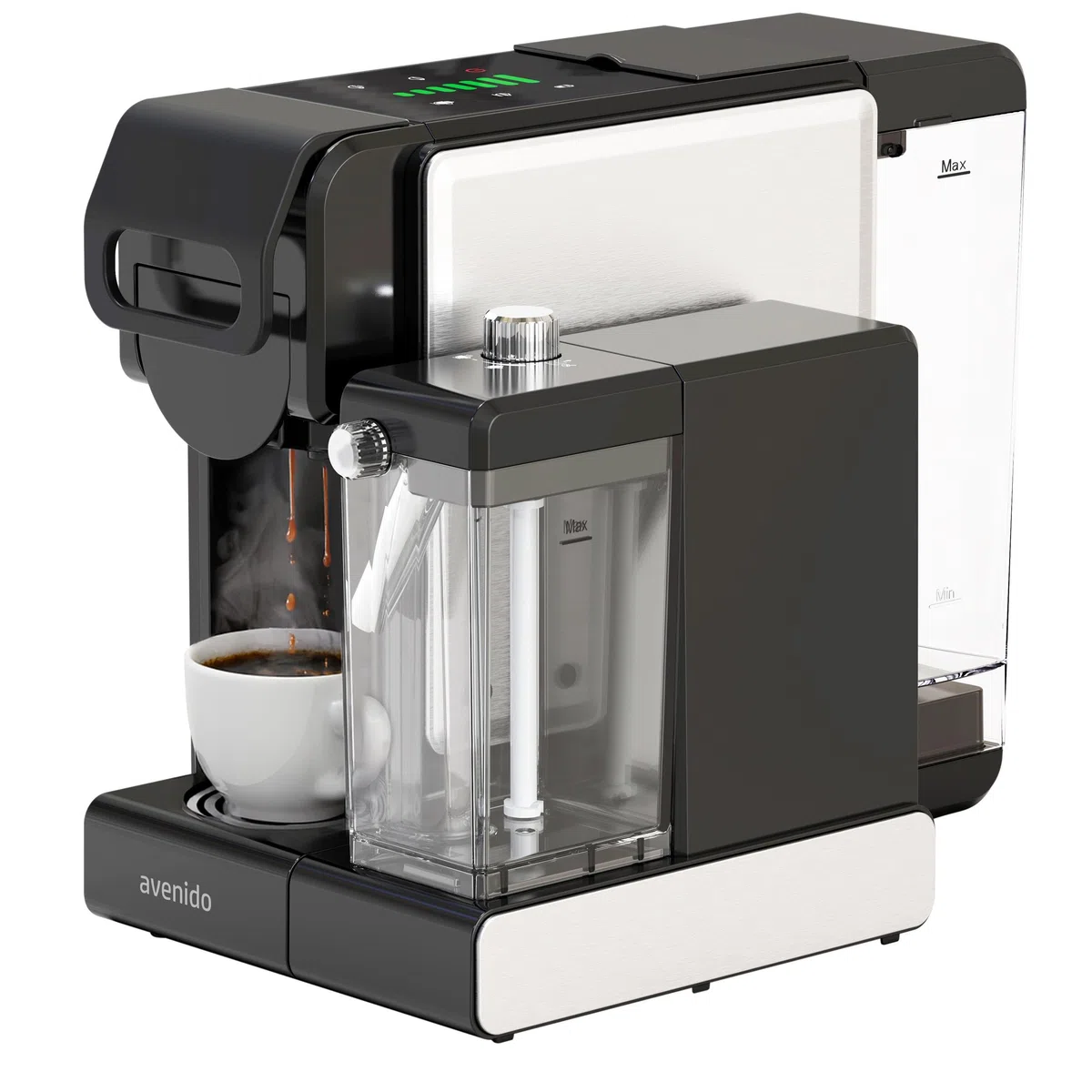 Kaffeemaschine, multikapsel-espressomaschine mit milchaufschäumer, 2850W leistung, 19 bar druck und 7 adapter, edelstahl
