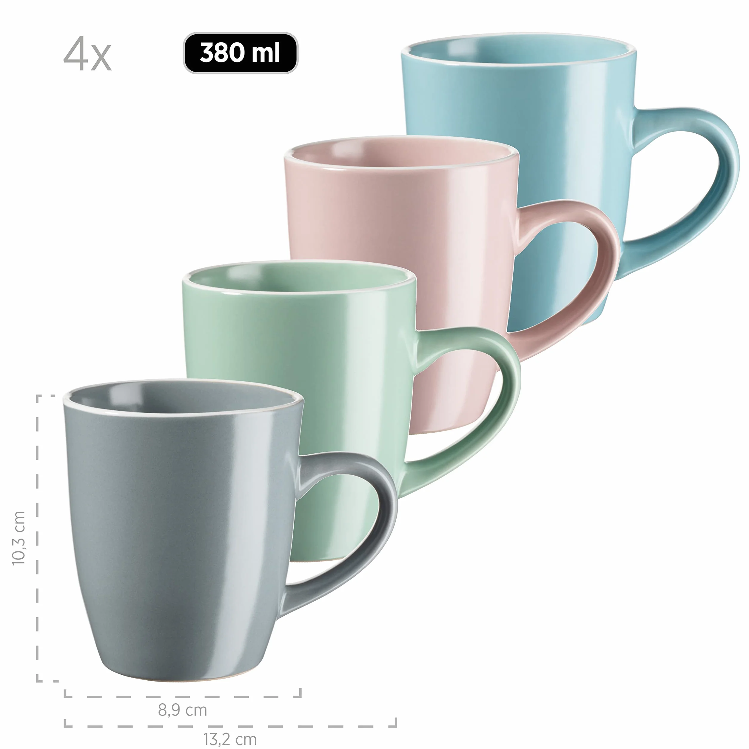 MÄSER 934006 Serie Elissa, Modernes Geschirr Set für 4 Personen in bunten Mattglasuren mit weißem Rand, 16-teiliges Kombiservice, Steinzeug, Bunt, Grau, Türkis, Rosa, Grün