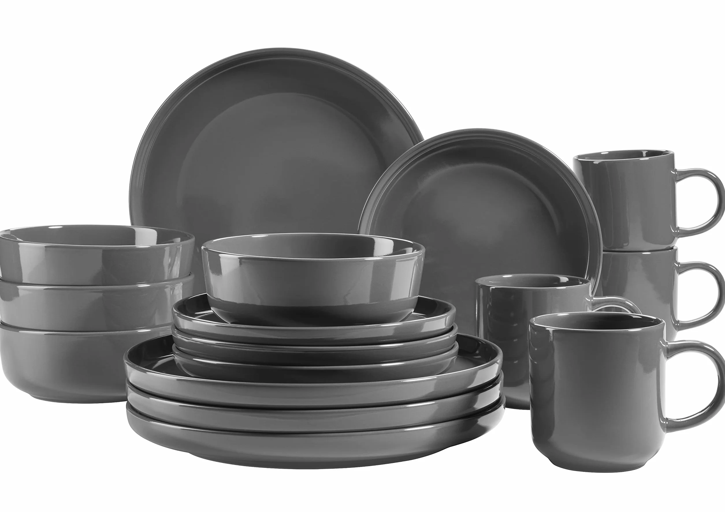 MÄSER Serie Alenia, Geschirr Set für 4 Personen in modernem skandinavischem Design, 16-teiliges Kombiservice aus Keramik in Grau, Steinzeug