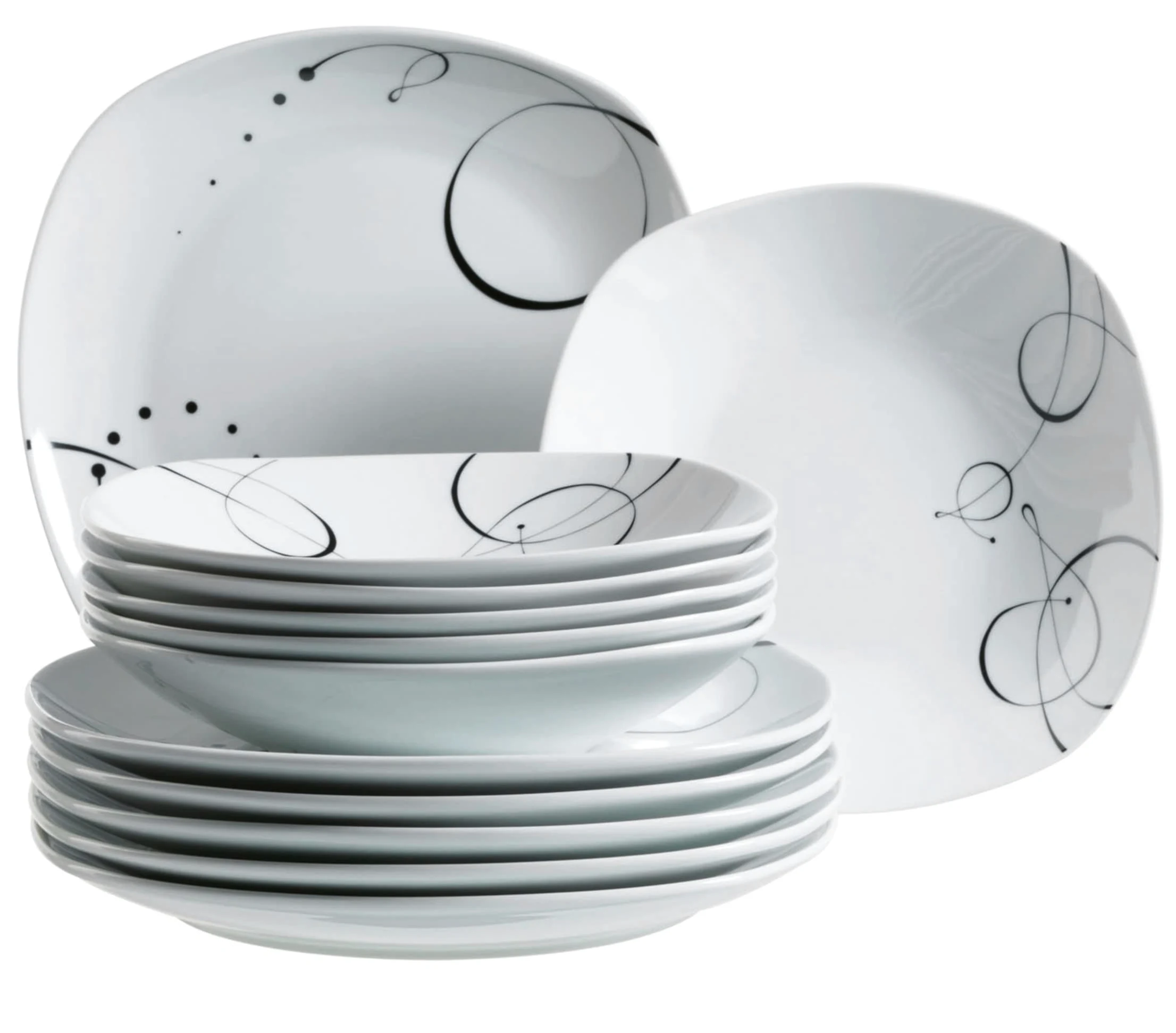Mäser, Serie Chanson, Kombiservice 30-teilig, Porzellan Geschirrset, für 6 Personen, Weiß, Weiss/Opulenter Garten