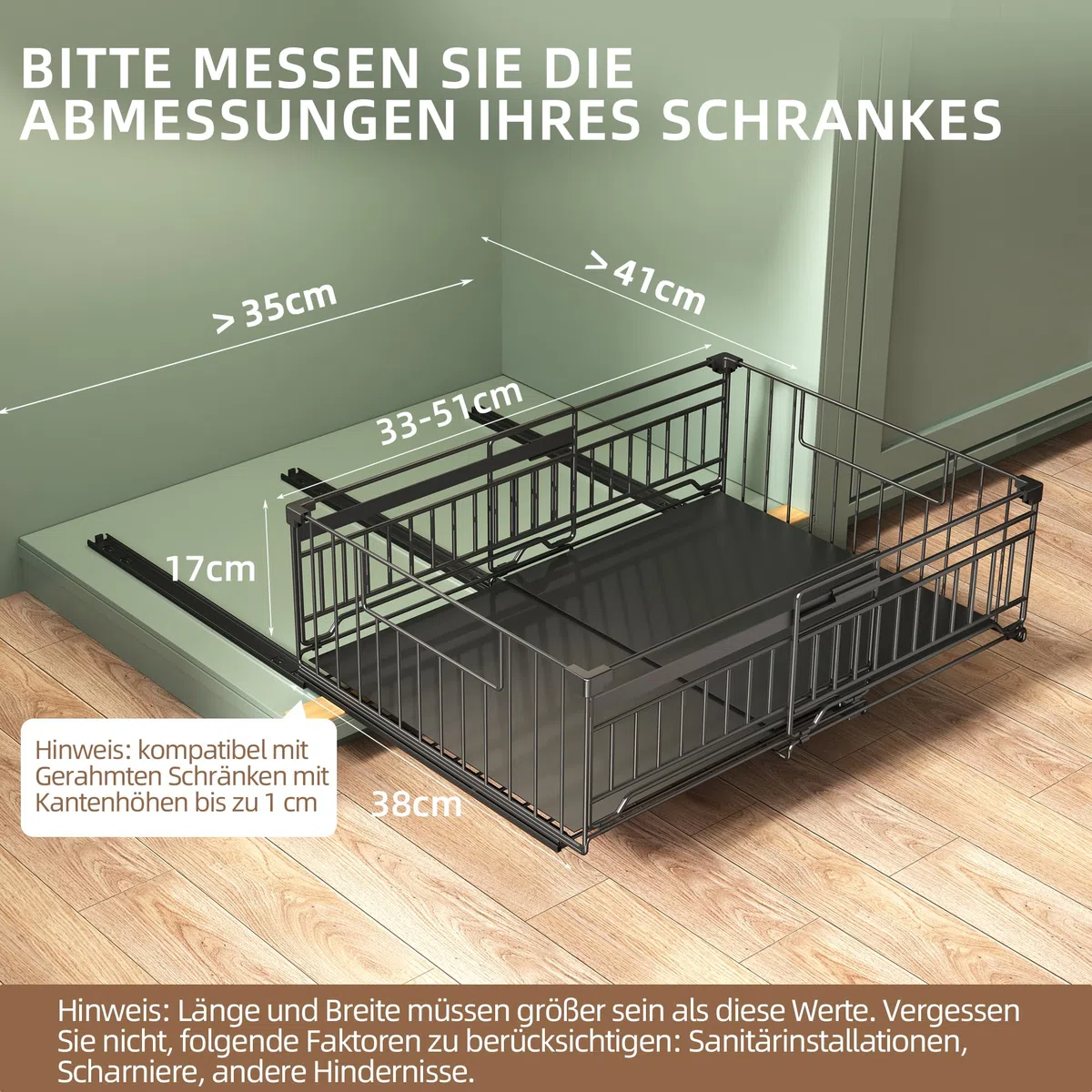 NETEL 2 Stück teleskopschublade, ausziehbare schublade küche,schubfach ohne bohren,ausziehbare schrankkörbe,küchenschubladen,ausziehbarer schrank-organizer,Schwarz,33-51W x 38D x 17H CM