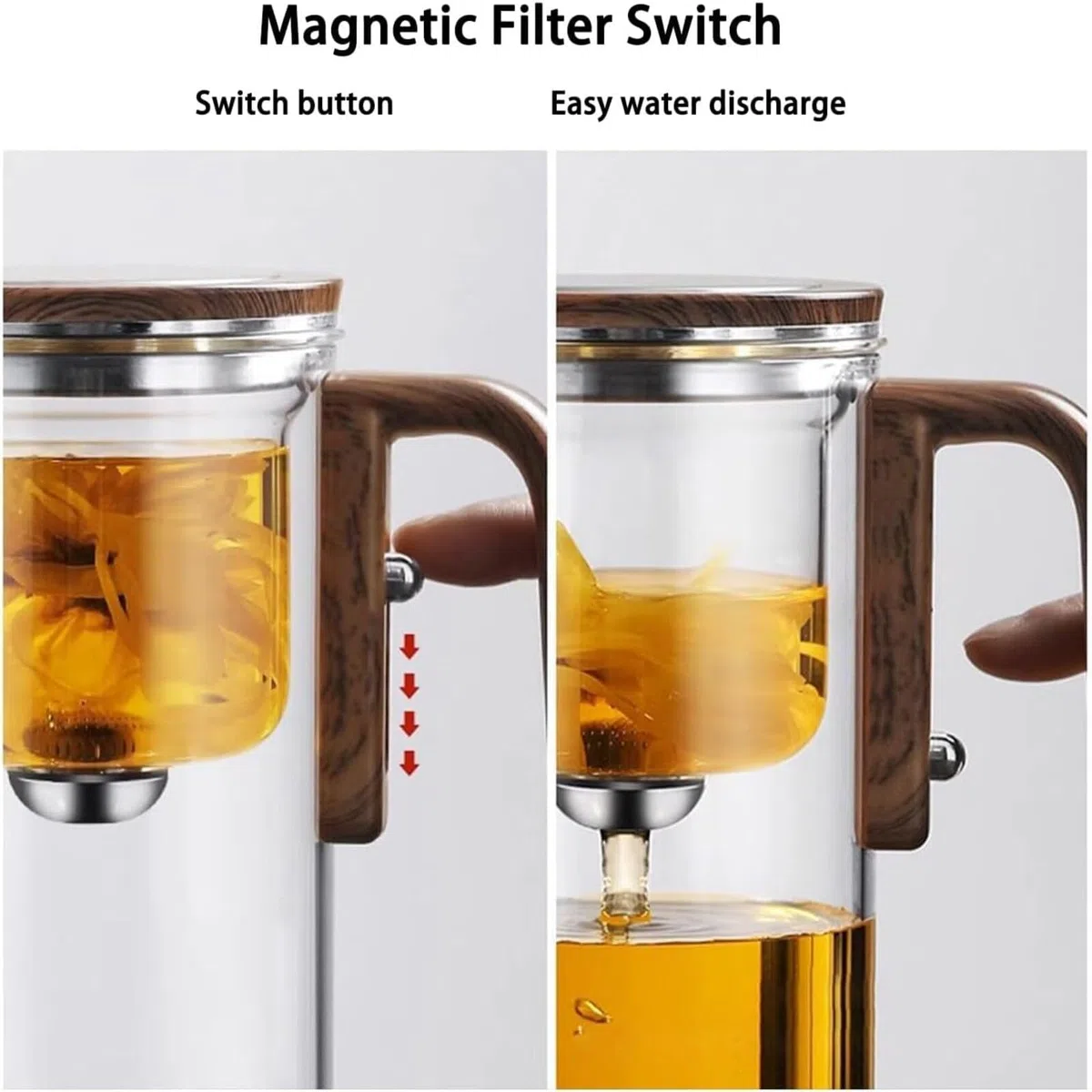 Enchanti-Teekanne, Hexerei-Teekanne, Magische Teekanne mit Sieb, Verzauberte Glas-Teekanne mit Sieb, Magische Teekanne mit Drucksteuerung (720ml)