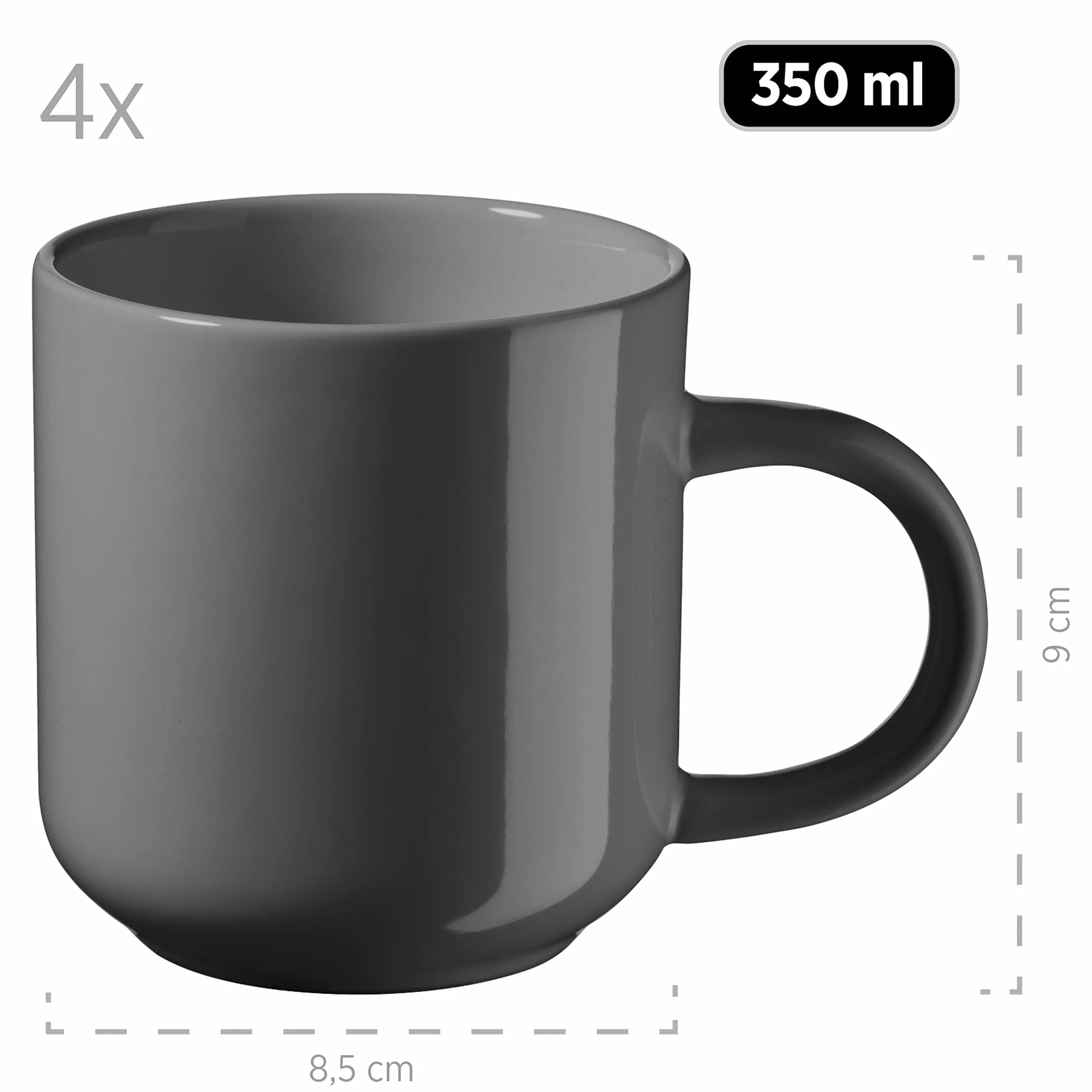 MÄSER Serie Alenia, Geschirr Set für 4 Personen in modernem skandinavischem Design, 16-teiliges Kombiservice aus Keramik in Grau, Steinzeug