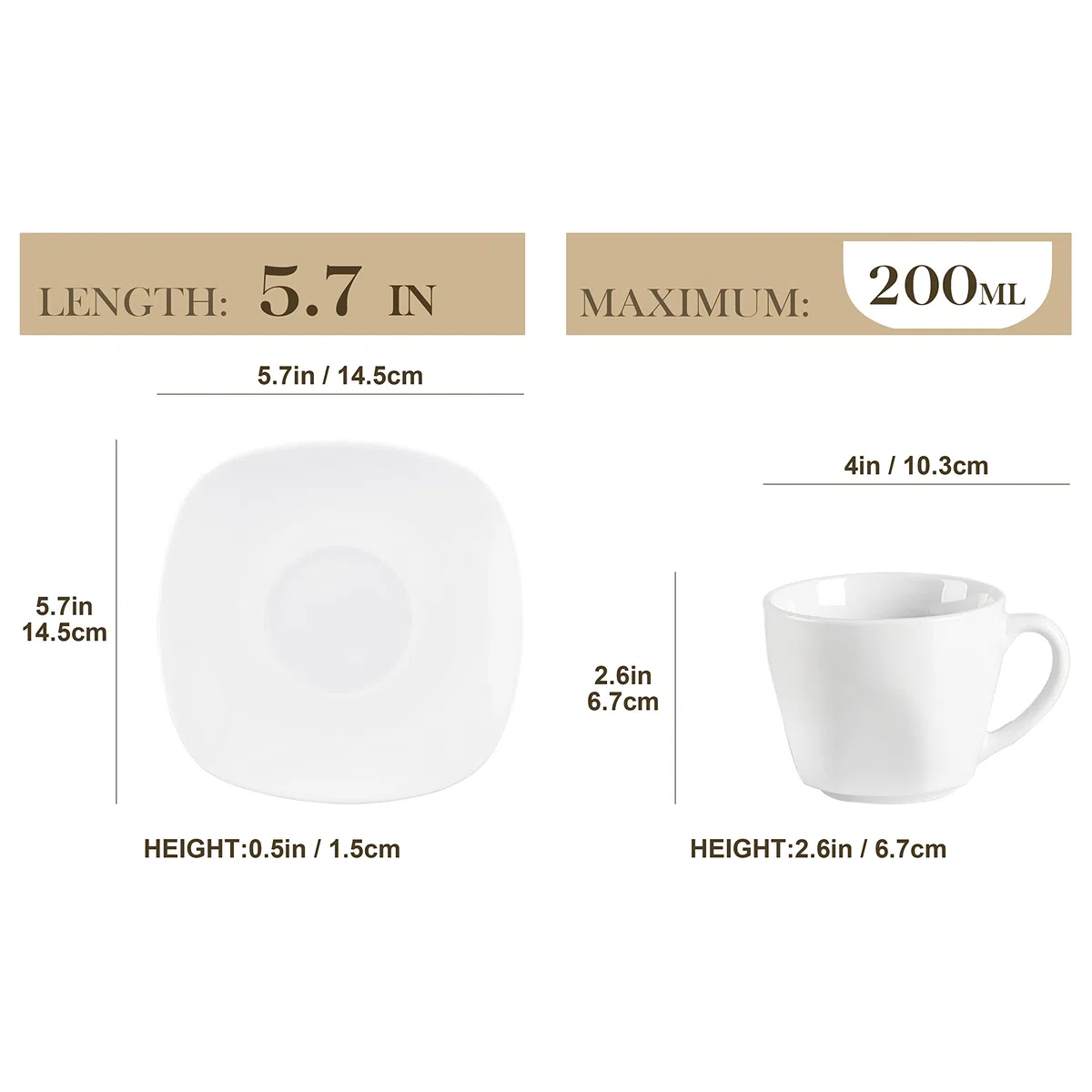 MALACASA, Serie Elisa, 12tlg. Set Cremeweiß Porzellan Kaffeeservice Kaffeebecher Set, Kaffeetassen mit Untertassen für 6 Personen für Kaffee, Tee, Desserts