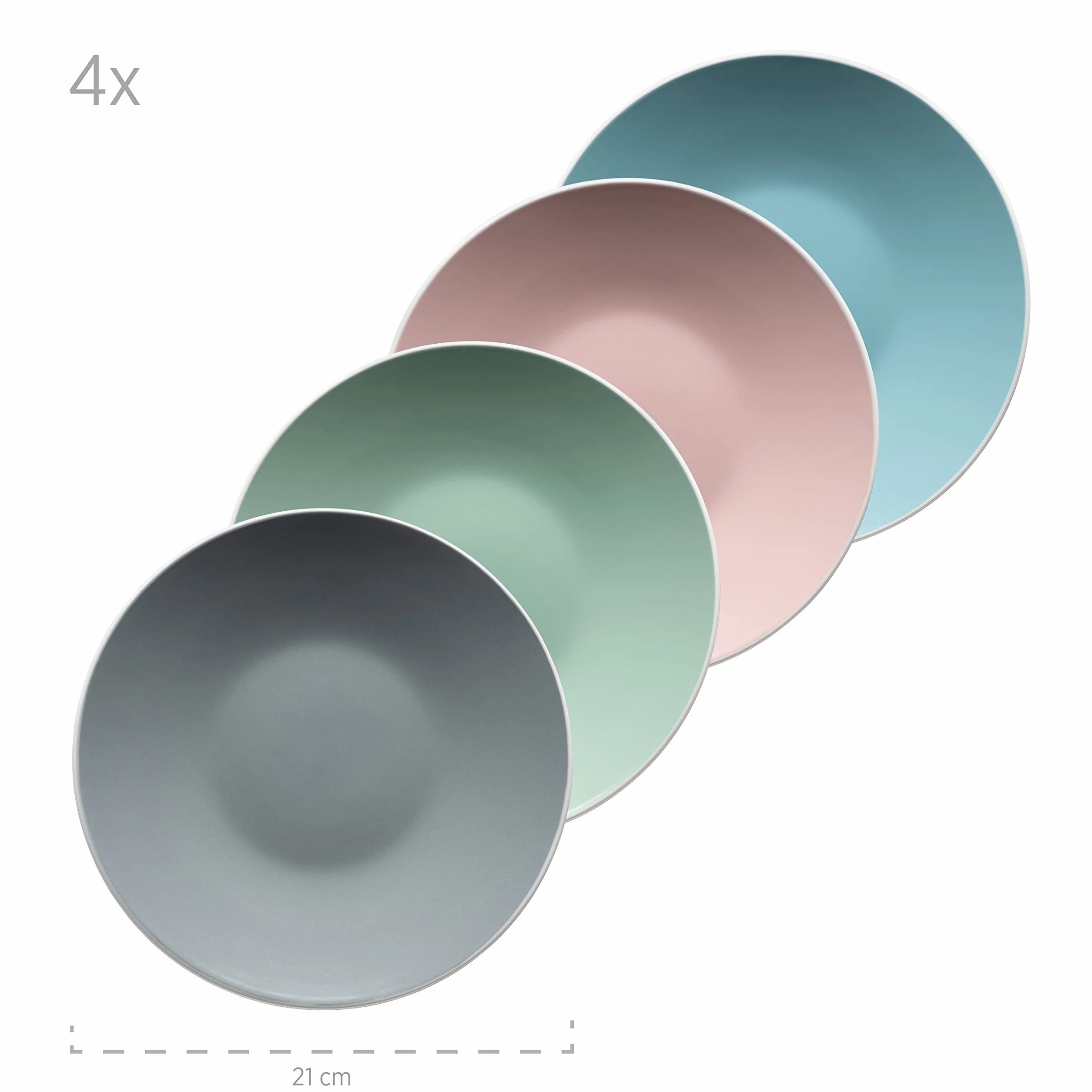 MÄSER 934006 Serie Elissa, Modernes Geschirr Set für 4 Personen in bunten Mattglasuren mit weißem Rand, 16-teiliges Kombiservice, Steinzeug, Bunt, Grau, Türkis, Rosa, Grün