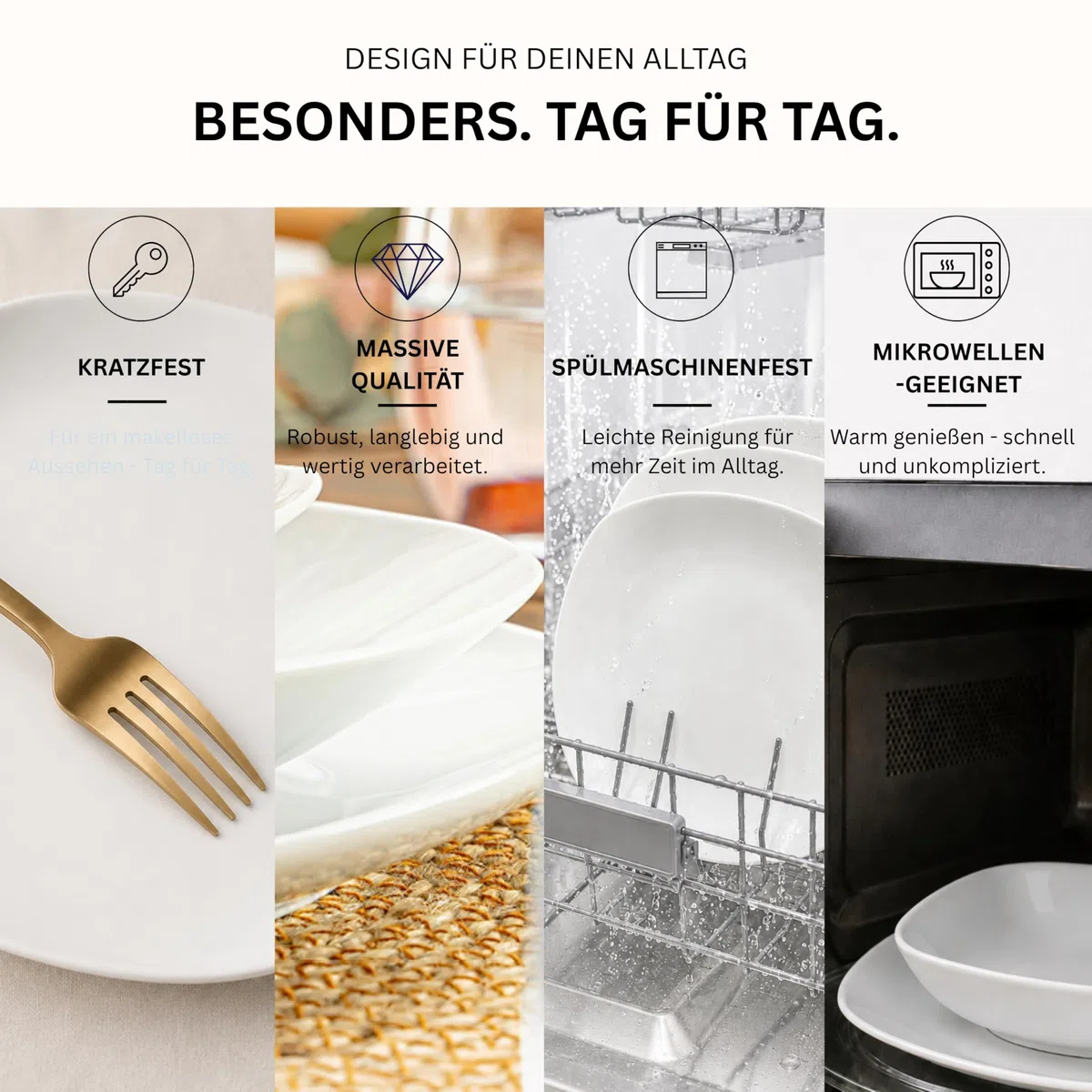 SÄNGER | Tafelservice Bilgola Weiß, 18-teiliges Geschirrset für 6 Personen mit Suppen-, Dessert-, & flachen Tellern aus Porzellan | PREMIUM COLLECTION