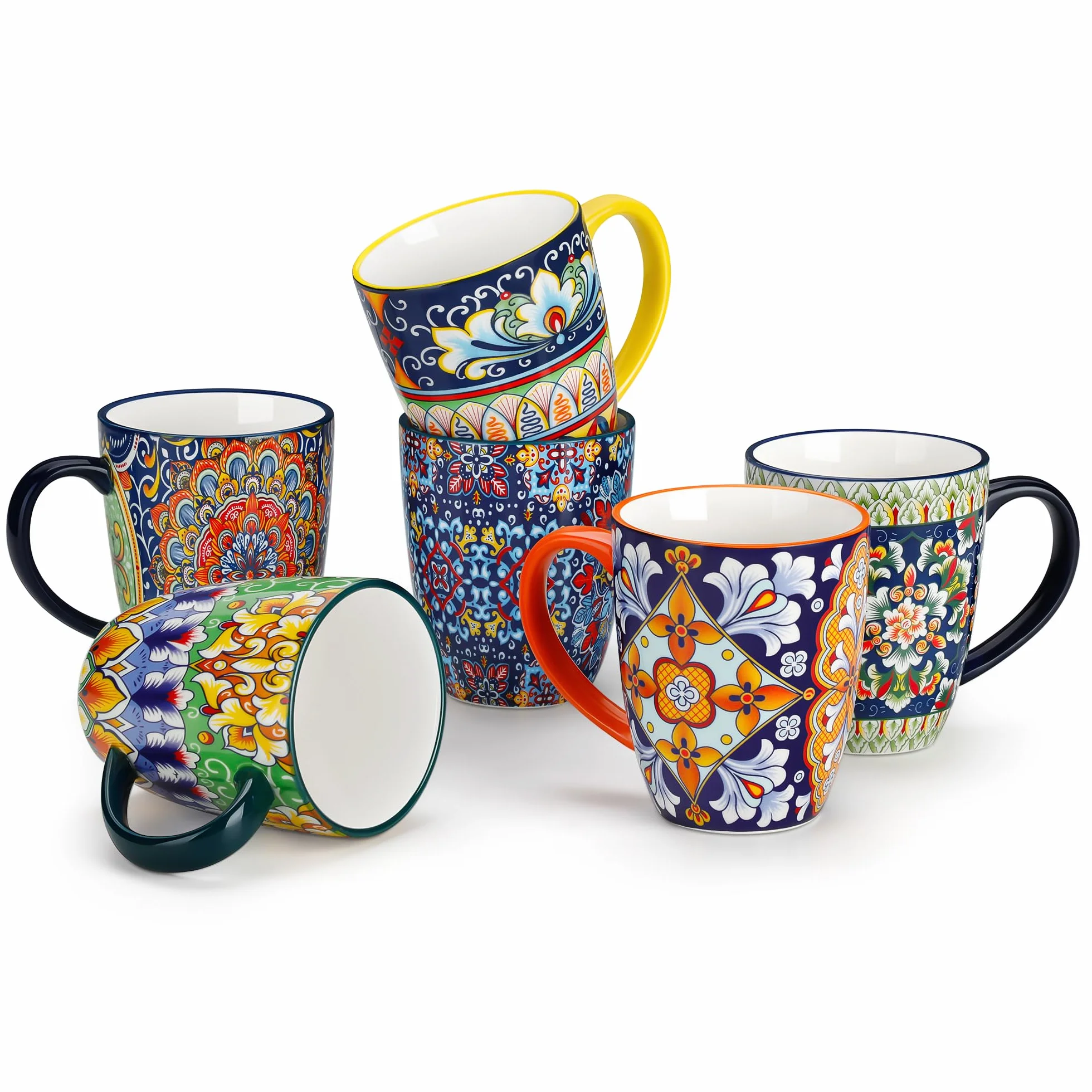 vancasso Kaffeetassen Set 6er, SIMI Tassen Set mit Henkel, 360ML Kaffeebecher Porzellan, Böhmisches Teetassen, kaffeeservice 6 personen