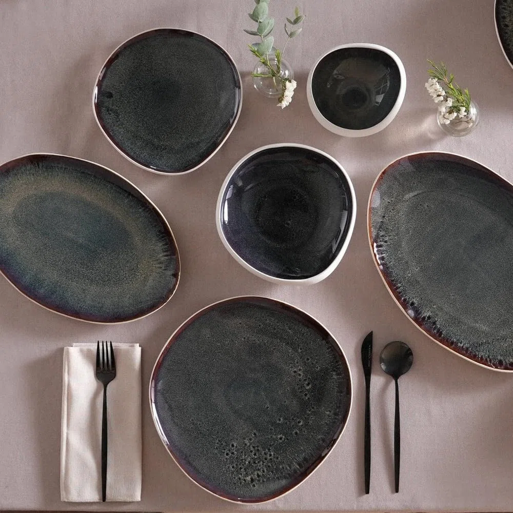 Karaca Earth Collection Galactic 55-tlg Steingut-Geschirrset für 12 Personen, Mehrfarbige Teller Set, Spülmaschinen Geschirr Set, Tafelservice mit Reaktivglasur, Weiß