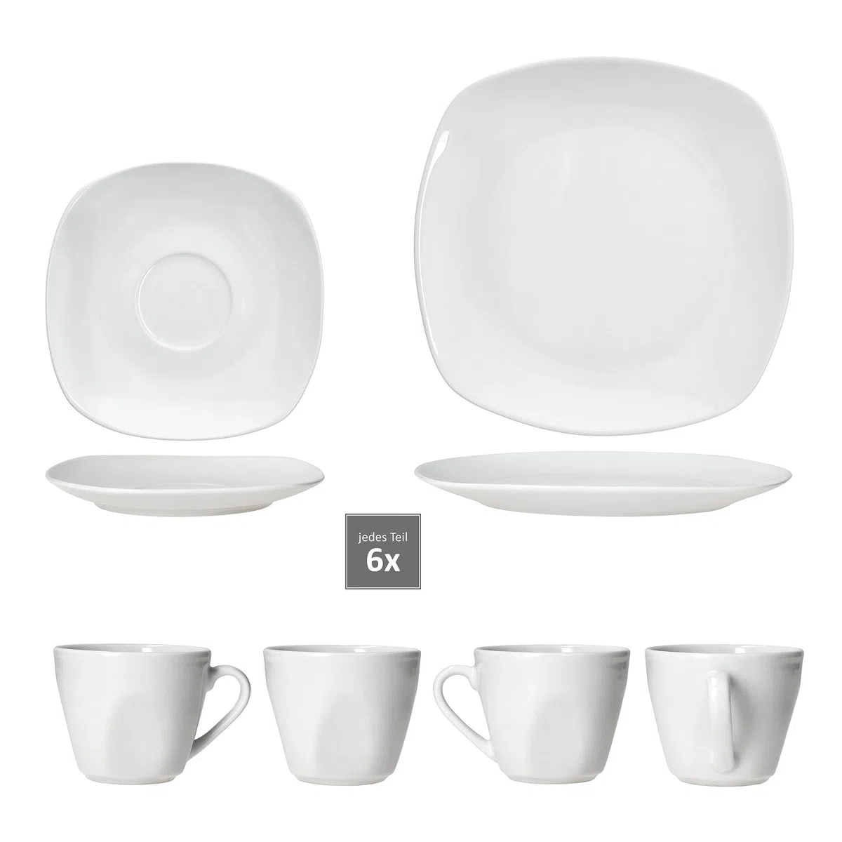 MamboCat Lotta 18tlg Kaffeeservice I weiße Porzellan-Kaffeeset für 6 Personen I Je 6x Kaffeetassen 170ml, Untertassen & Kuchenteller I schickes Geschirr für Frühstück & Kaffee I für Gastro, Hotel & Co