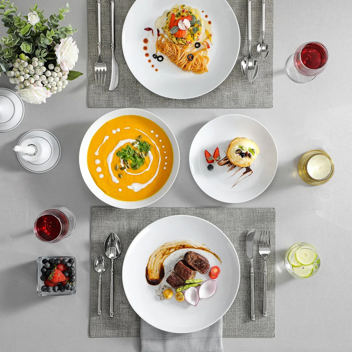 MALACASA Geschirrset 6-12 Personen, Amelia 18-tlg Modernes Porzellan Geschirr Set, Tafelservice mit je 6 Speiseteller, Dessertteller, Suppenteller Teller Set 6 Personen - Weiß