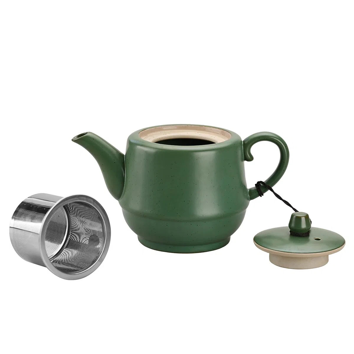 Keramik-Teekanne im ländlichen Stil mit Edelstahl-Teesieb, 473 ml, Porzellan-Teekanne mit blühenden und losen Blättern (grün)