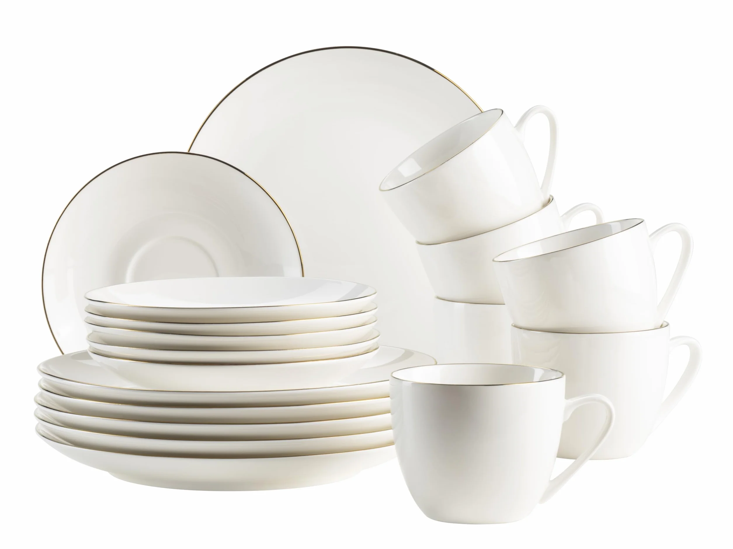 MÄSER Serie Felise Kaffeegeschirr Porzellan weiß goldener Rand 6 Personen