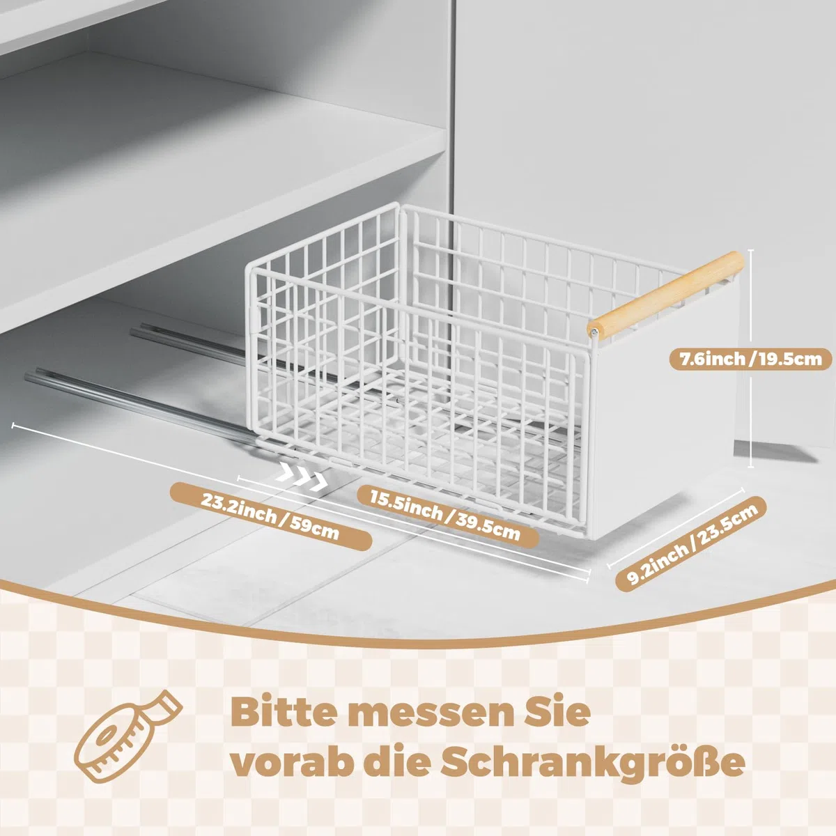 Teleskopschublade, Ausziehbare Schublade für Küchenschränke, Slide Out Cabinet Organizer mit Griff & Kleber, Schubladen Aufbewahrungsregal für Küche Pantry, Kein Bohren (L: 23.5x39.5x19.5 cm, 2 Stück)