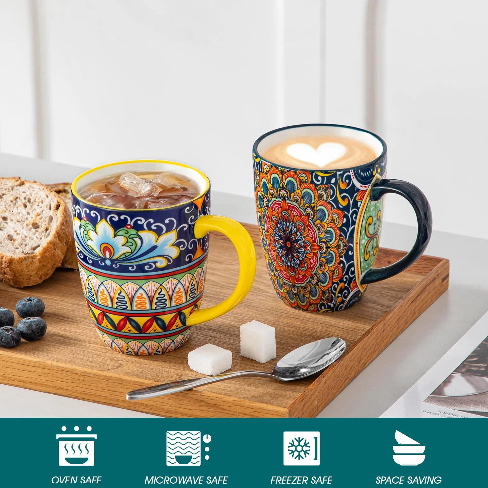 vancasso Kaffeetassen Set 6er, SIMI Tassen Set mit Henkel, 360ML Kaffeebecher Porzellan, Böhmisches Teetassen, kaffeeservice 6 personen