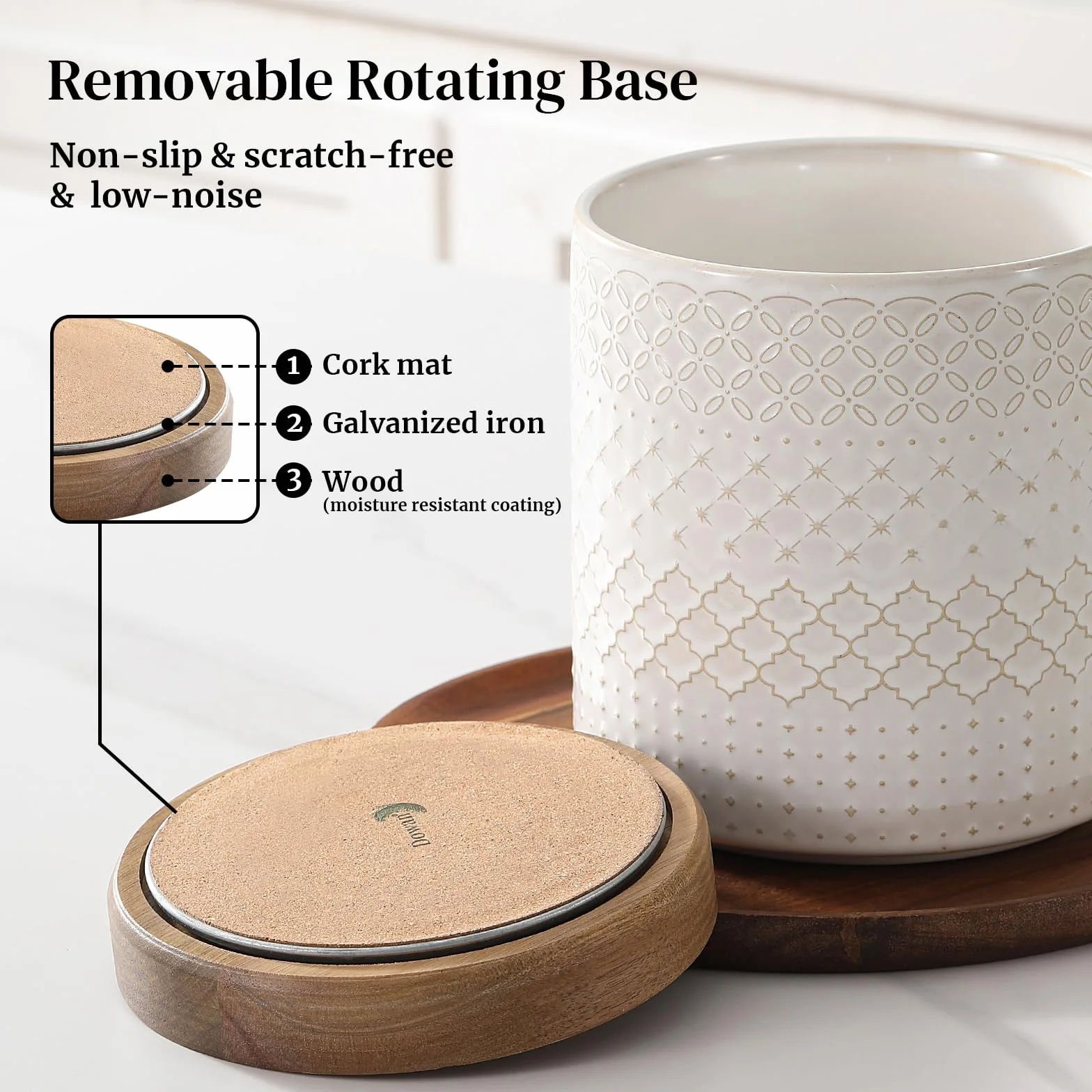 DOWAN Utensilienhalter Küche Drehbar, Küchenutensilienhalter Keramik, Behälter Für Küchenutensilien, Küchenutensilien Aufbewahrung Beige mit Relief, Utensilienbehälter Groß für Kochlöffel