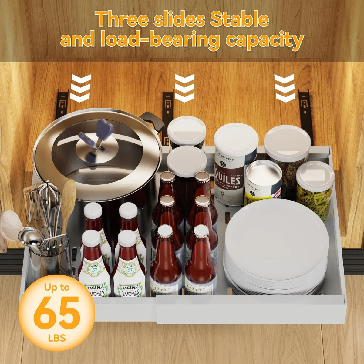 2 Pack erweiterbar ausziehbare schublade küche mit Kleber, ausziehbarer schrank organizer, Stick Slide Out teleskopschublade Cabinet Pull Out für Küche Pantry Organisation Einstellbare Breite 32-53cm