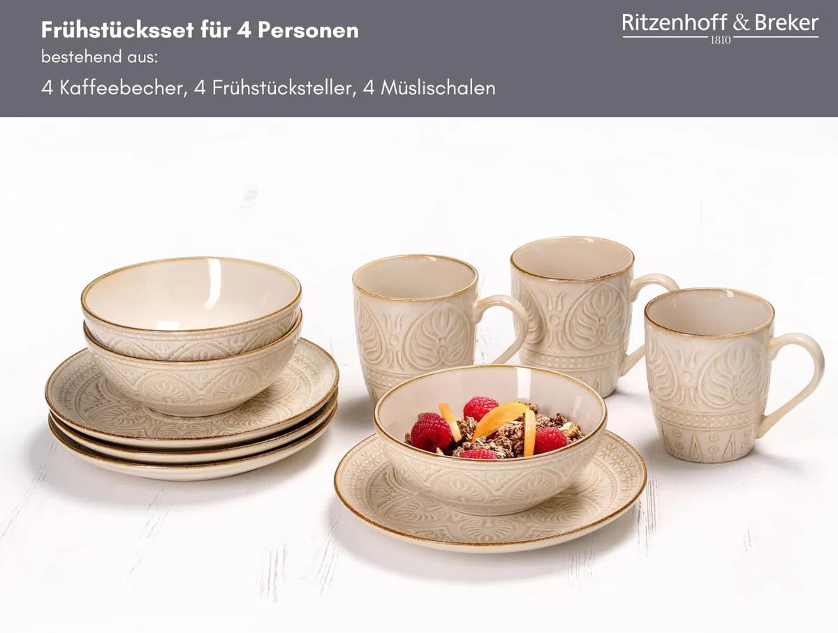 Ritzenhoff & Breker Frühstücksservice Omara | 12-teilig | beige