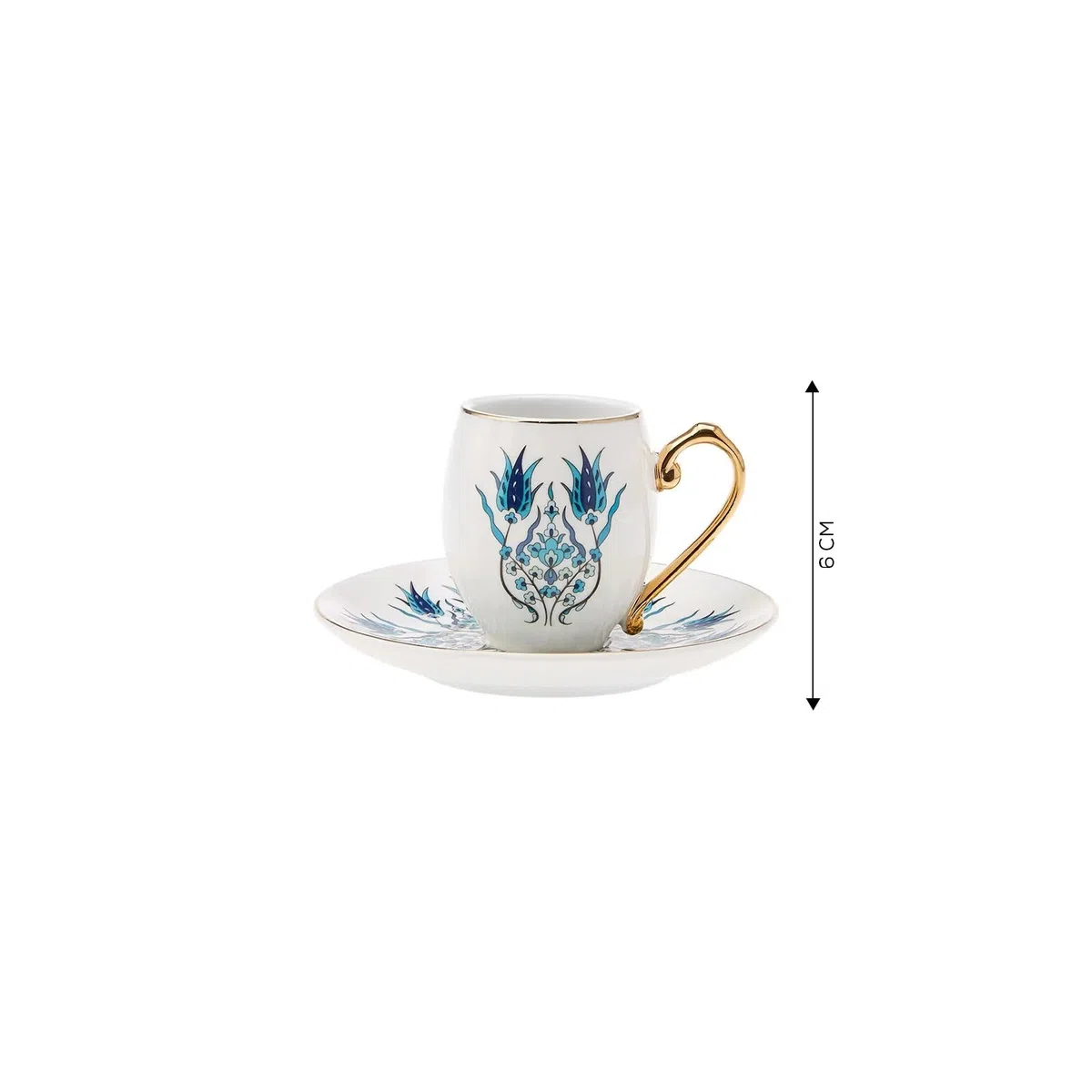 Karaca Iznik Kaffeeservice für 6 Personen -12 teilig, Traditional Türkisch Kaffeetassen Set mit Untertassen, Espressotassen, Mochatassen Set aus Porzellan, Cappuccino