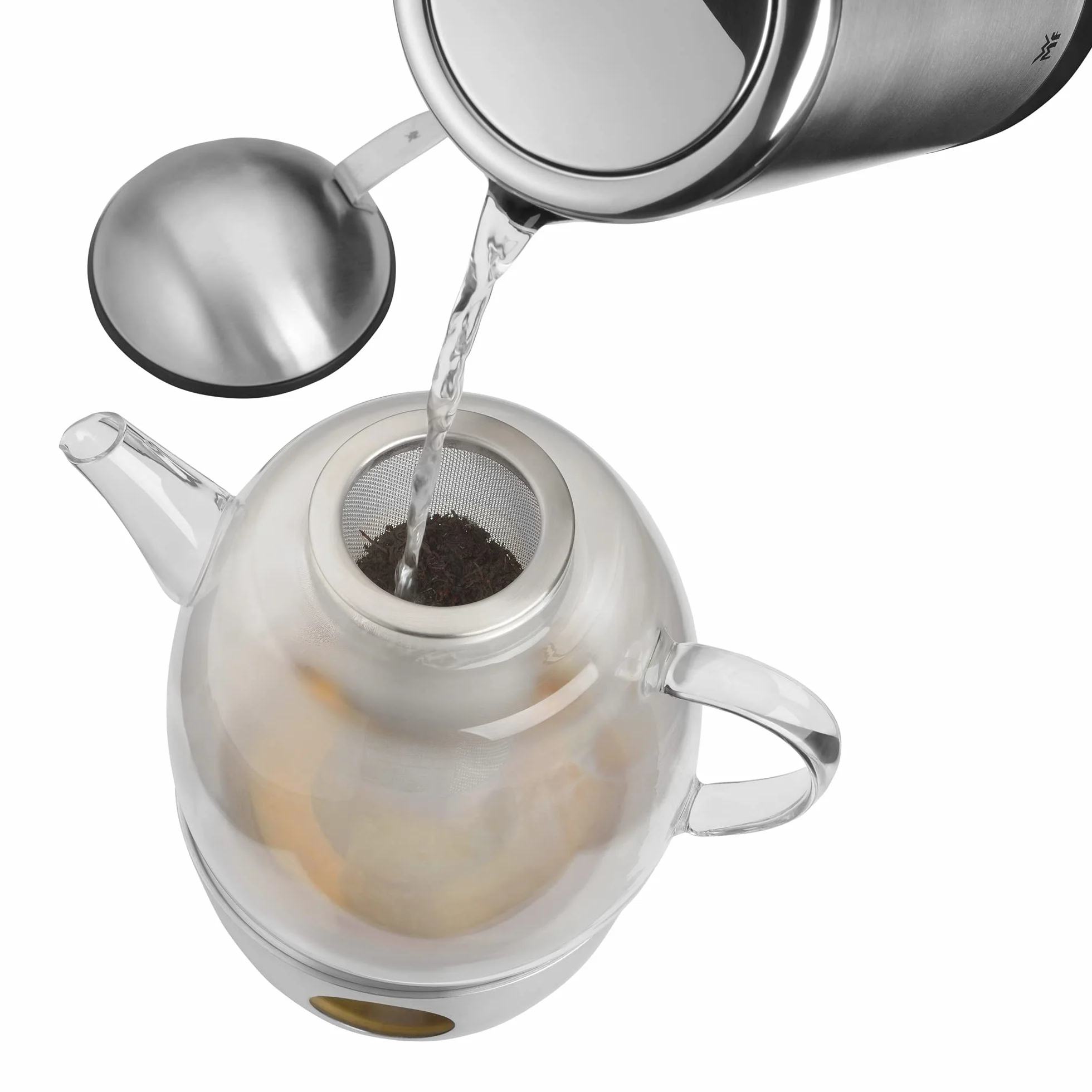 WMF SmarTea Teekanne Set 3-teilig Cromargan Edelstahl Glaskanne 1l mit Siebeinsatz Stövchen spülmaschinegeeignet