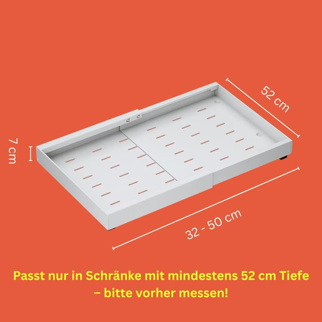Teleskopschublade Küche 52cm Tief 2er Ausziehschublade Breite 32-50 cm verstellbar Kleben Schrauben Metallschienen