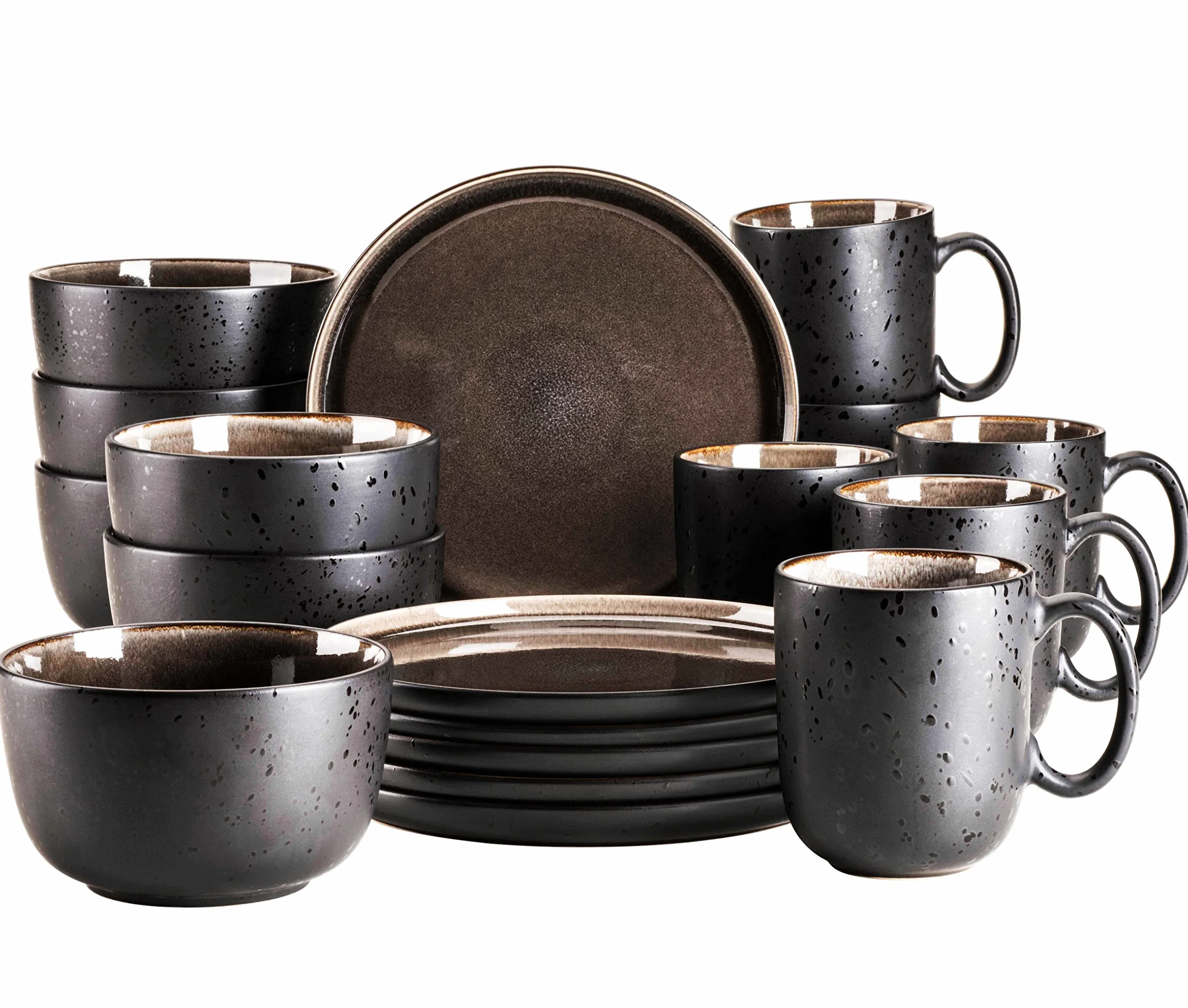 MÄSER 934020 Serie Niara 18-teiliges Frühstücksgeschirr Set Keramik Grau Schwarz für 6 Personen