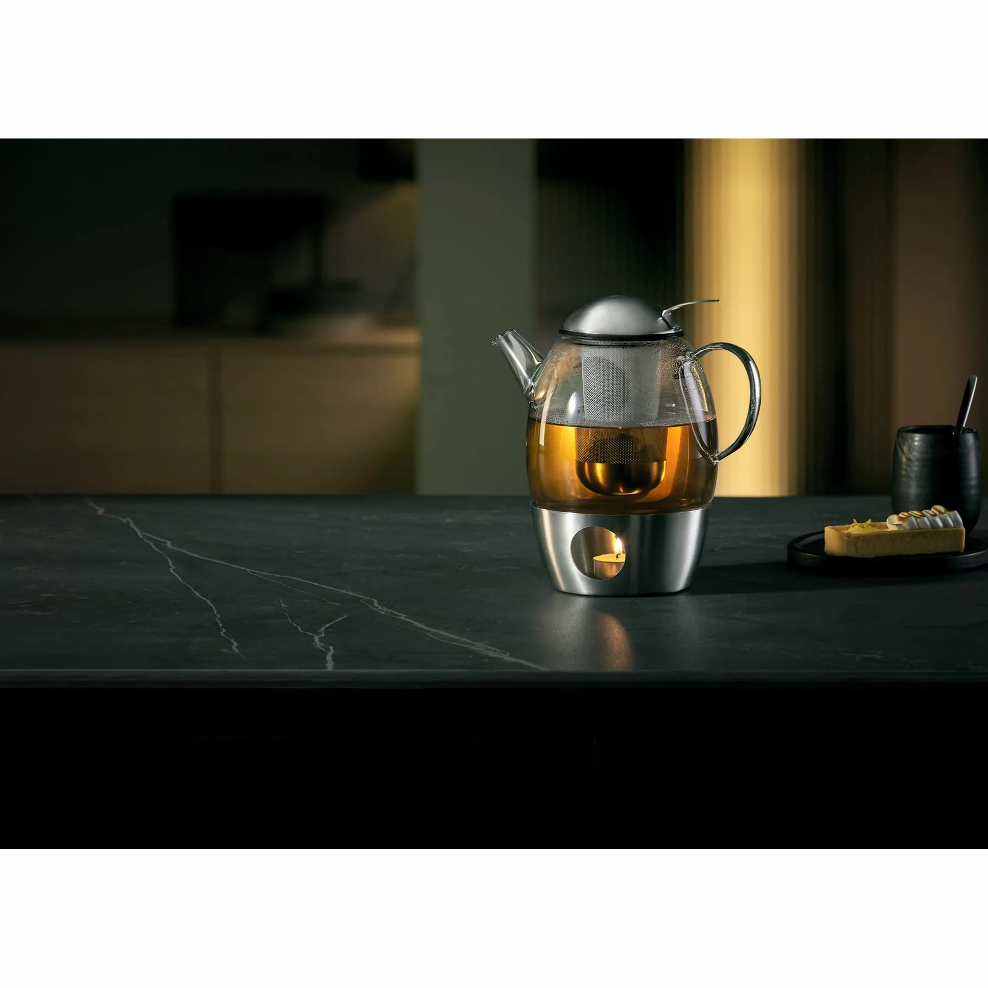 WMF SmarTea Teekanne Set 3-teilig Cromargan Edelstahl Glaskanne 1l mit Siebeinsatz Stövchen spülmaschinegeeignet