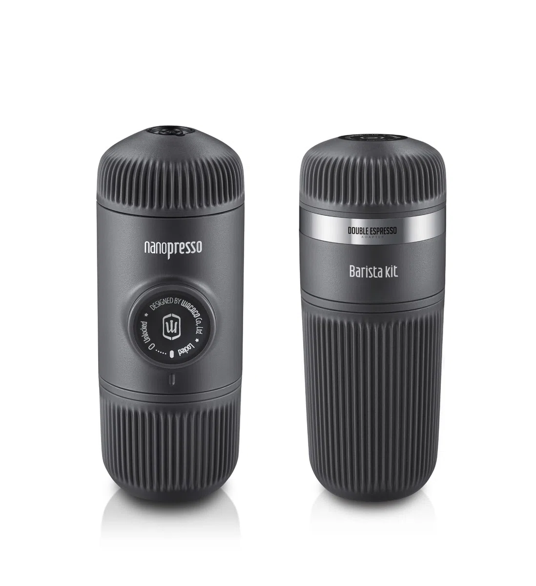 WACACO Nanopresso, tragbare Espressomaschine für gemahlenen Kaffee, mit Barista-Set, manuell bedienbar, grau, ideal für Büro, Reisen und Camping