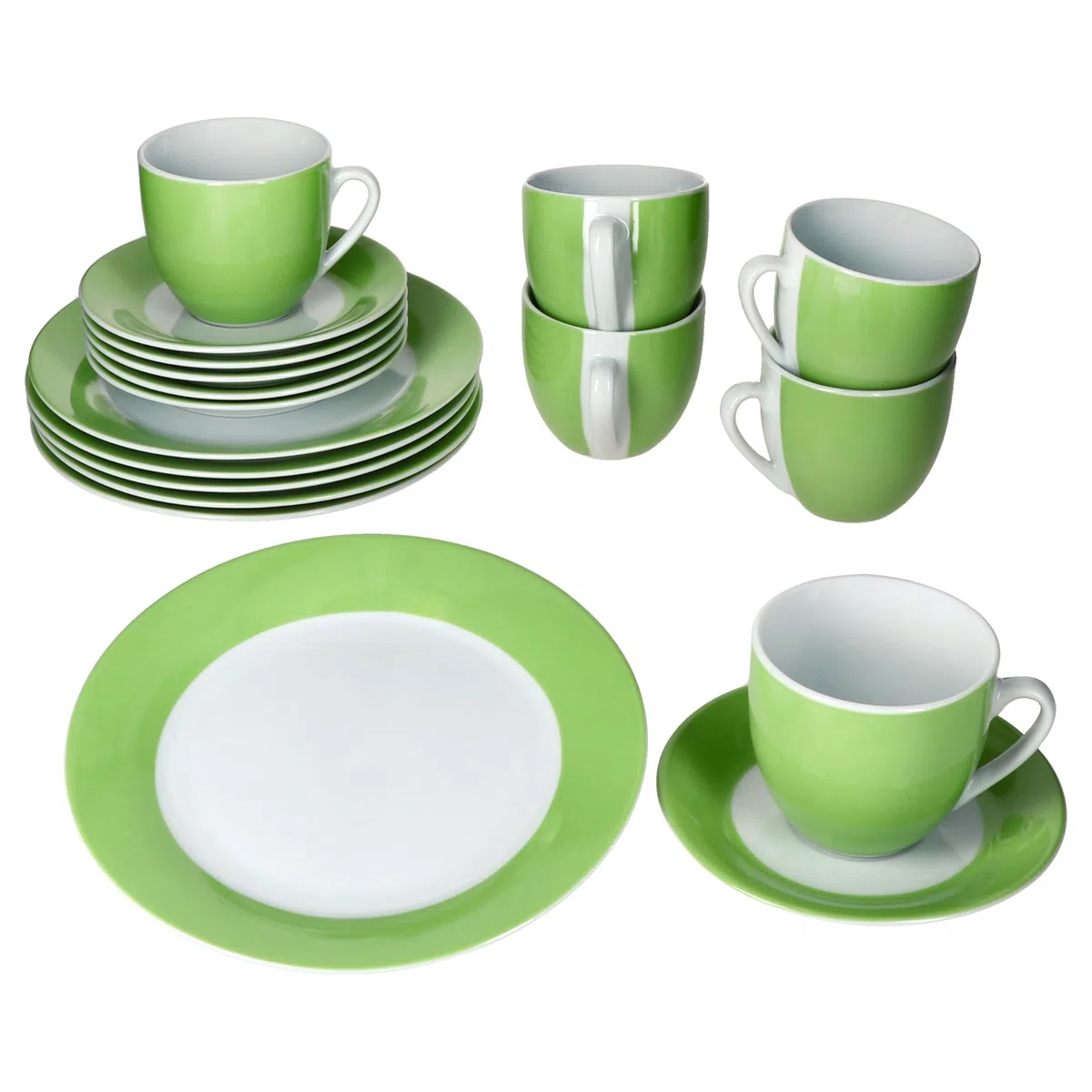 MamboCat Variant Grün 18tlg Kaffeeservice I farbige Porzellan-Kaffeeset für 6 Personen I Je 6X Kaffeetassen 200ml, Untertassen & Kuchenteller I buntes Geschirr für Frühstück & Kaffee