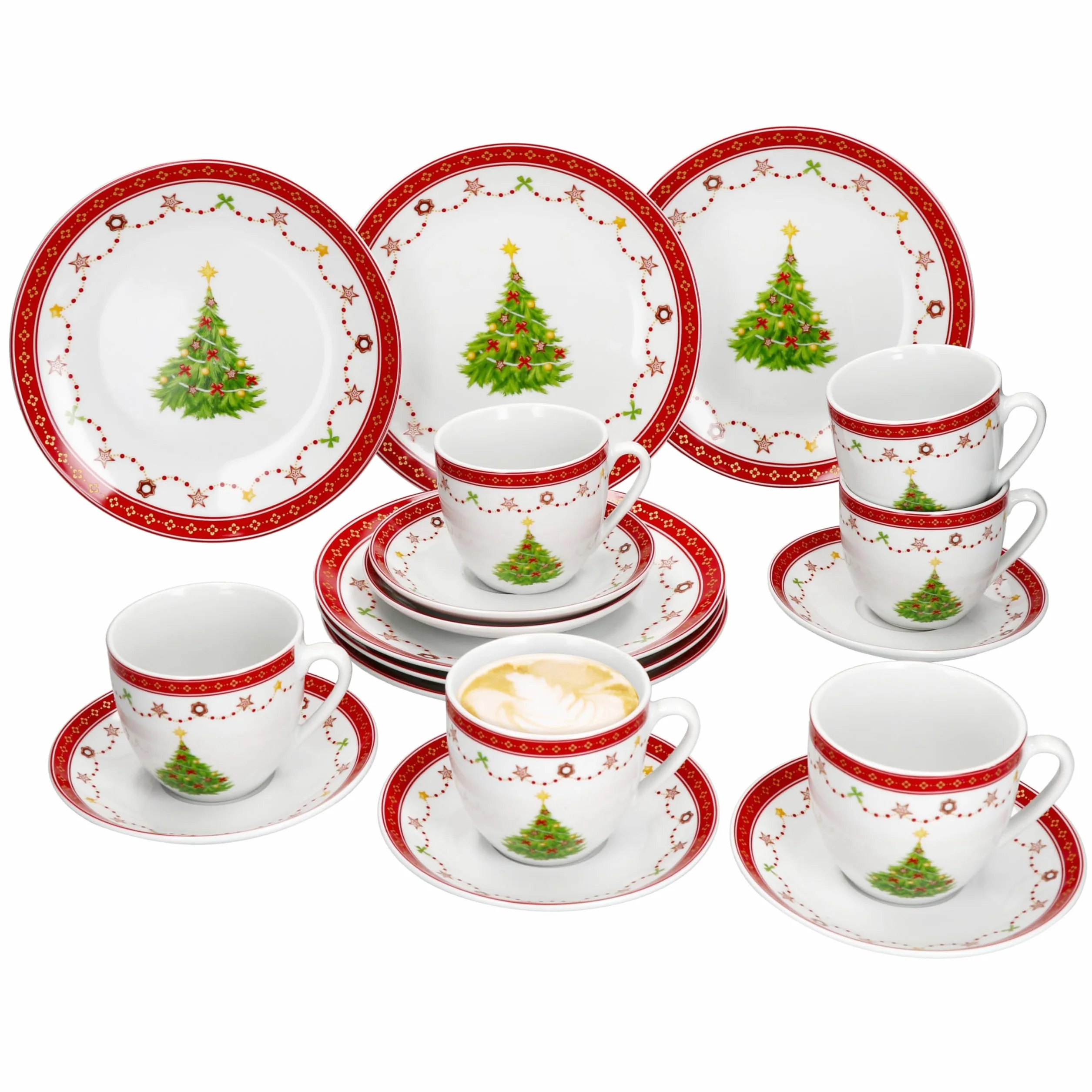 MamboCat Weihnachtstraum 18tlg Kaffeeservice I Porzellan-Kaffeeset für 6 Personen mit Weihnachtsdekor I Je 6X Kaffeetassen 190ml, Untertassen & Kuchenteller I Geschirr für Weihnachten & Nikolaus