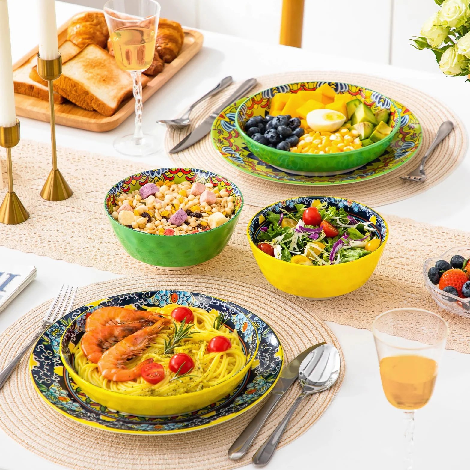 vancasso Suppenteller 6er Set, Pastateller KRVI Tiefe Teller Set, Pasta Teller Tief Groß, Buntes Tiefteller Set Ø 21cm, 960ml Suppenschüssel für Suppe, Müsli, Pasta, Salat, Spülmaschine Mikrowellen