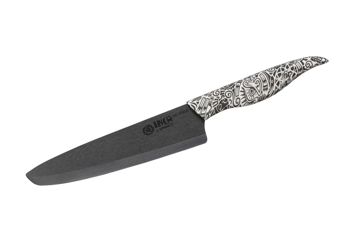 Samura INCA 7.4" Chef's Knife with Black Zirconia Ceramic Blade - High-Quality Japanese Steel Kitchen Knife for Precision Cooking and Effortless Food Preparation