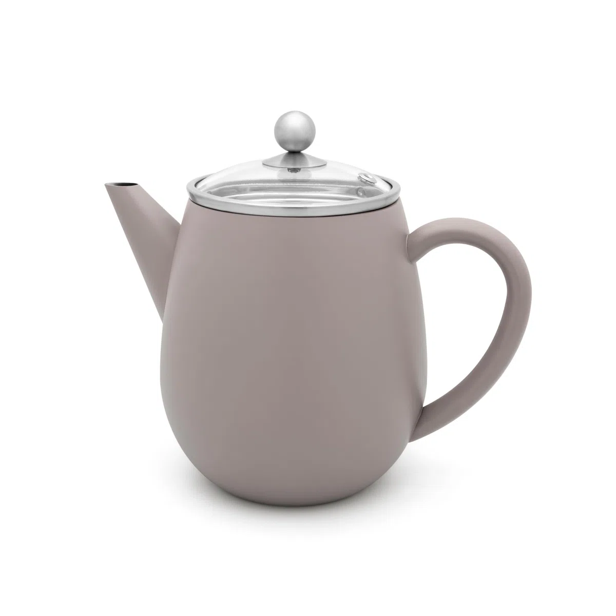 Bredemeijer graue doppelwandige Teekanne 1.1 Liter - isolierende Edelstahl Kanne mit Glasdeckel & Tee-Filter-Sieb | Doppelwandige Tee Kanne für bis zu 1 Stunde warmen Tee, Teezubereiter mit Glasdeckel und Teesieb, tropffreies Ausgießen