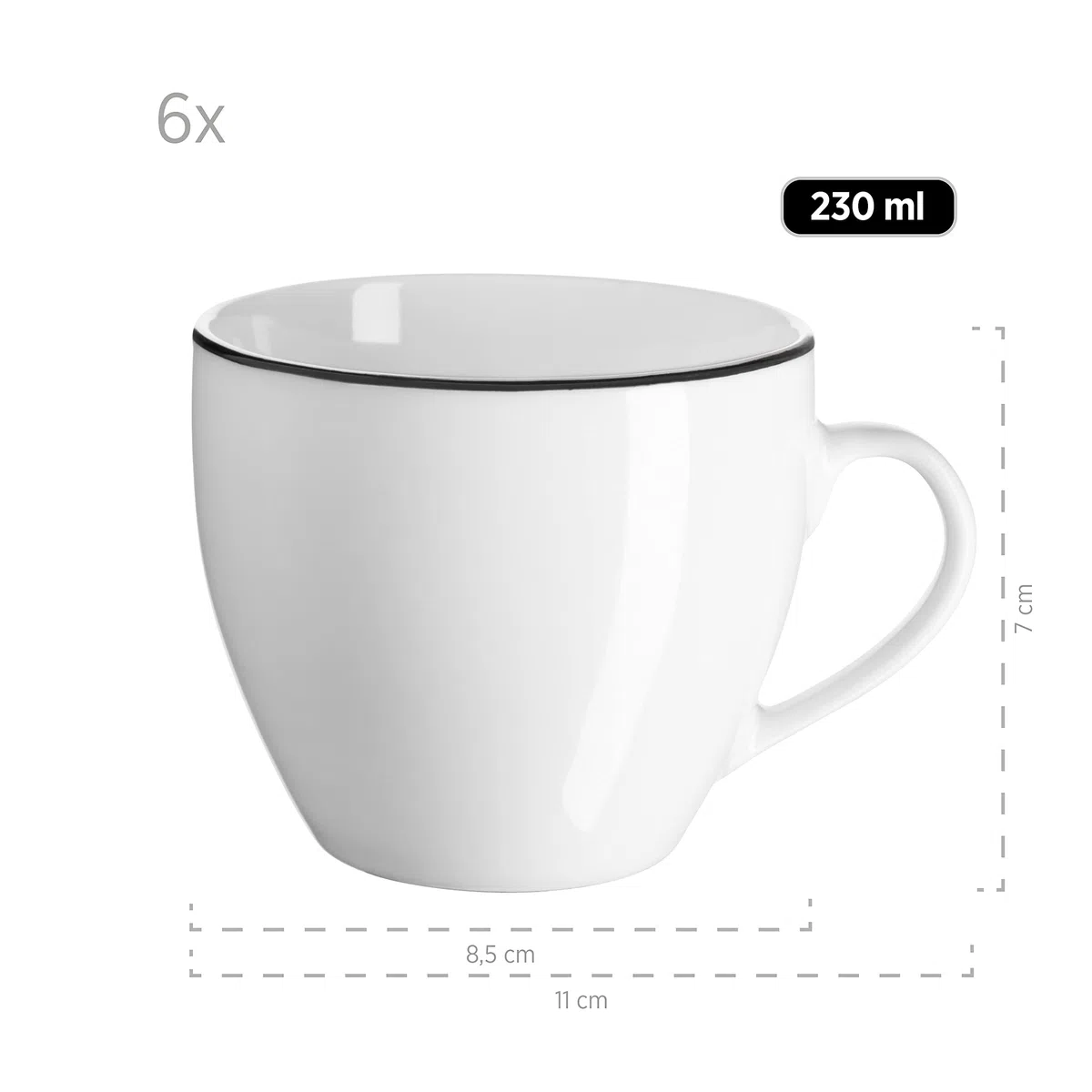 Mäser, Serie Nola, Kaffeeservice 6 Personen modern, Weiß mit Schwarzem Rand, 18-teiliges Geschirr Set mit Kaffeetassen, Untertassen & Dessertteller - Rundes Kaffeegeschirr, Kaffeeset, Weiß