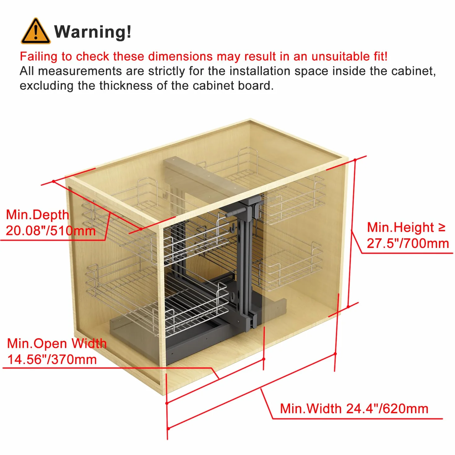 VADANIA Ausziehbarer Küchenschrank Organizer für Blinde Ecken, 800 mm, 2-stöckiger Korb Aufbewahrung, Softclose, Bodenmontage, Links- und Rechtsöffnung kompatibel