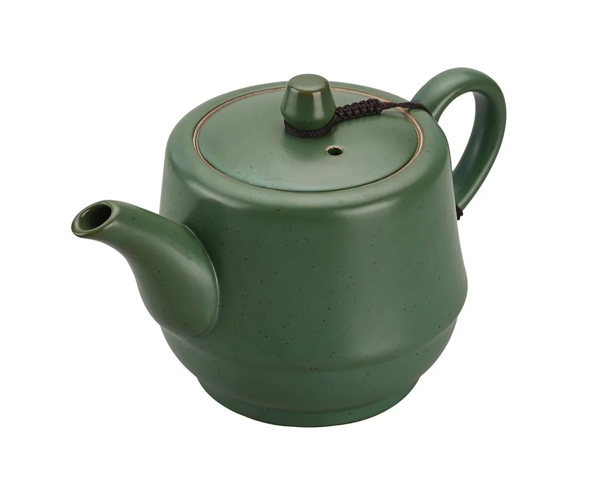 Keramik-Teekanne im ländlichen Stil mit Edelstahl-Teesieb, 473 ml, Porzellan-Teekanne mit blühenden und losen Blättern (grün)