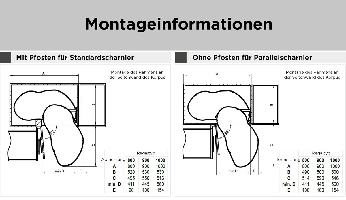 STOLMET Eckregal Eckkorb In Nierenform Organizer Für Eckschrank Ausziehbar Nierenregal Breite 90 cm Front 50 cm Links Graphit