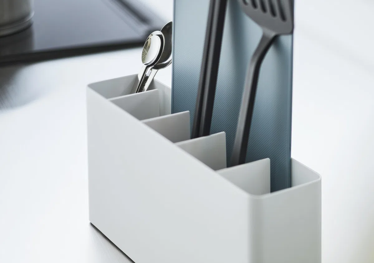 Yamazaki 8146 TOWER Kitchen Tool & Cutting Board Holder, white, Steel/ABS Resin, 30 x 6.8 x 14.3 cm