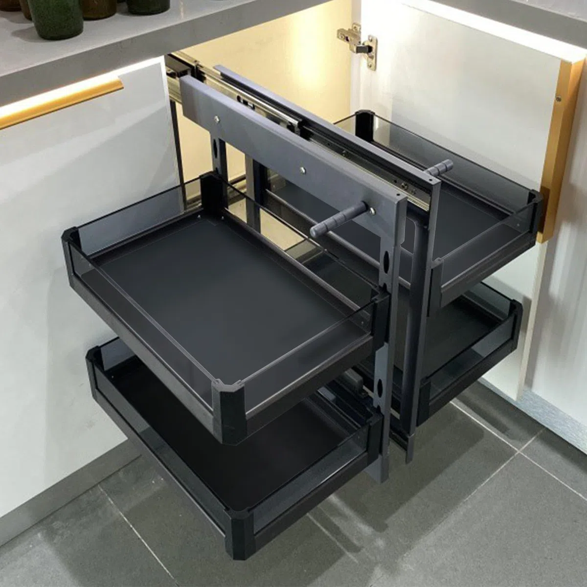 Ausziehbarer Küchen-Eckschrank mit Soft-Close-Funktion, 4 Aufbewahrungskörbe, universeller Eck-Ausziehkorb links und rechts 800