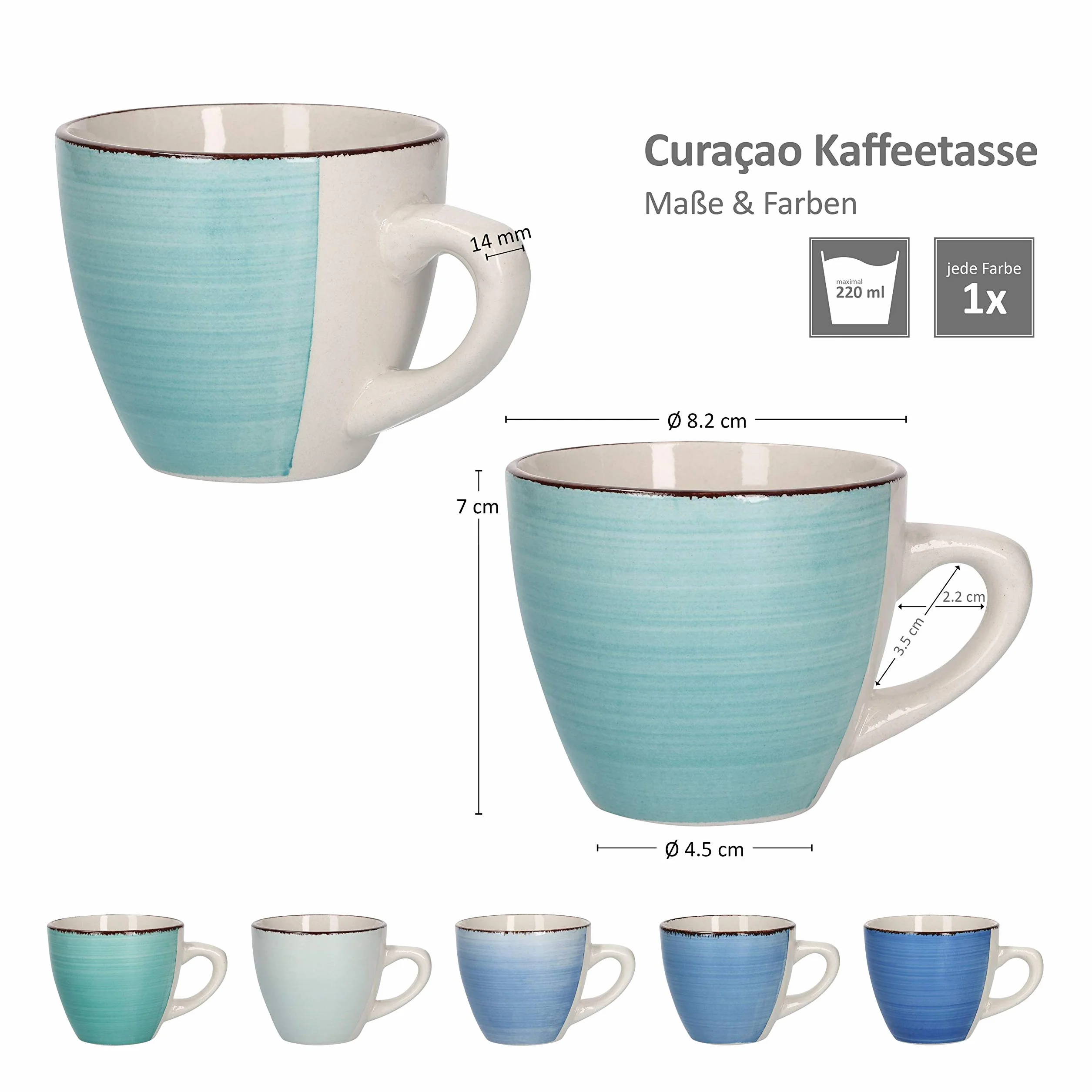 MamboCat 18-Teiliges Kaffee-Service Blue Curacao - Geschirr-Set für 6 Personen, Handbemalt - Steingut Mit Tassen, Unterteller, Kuchenteller - Buntes Set