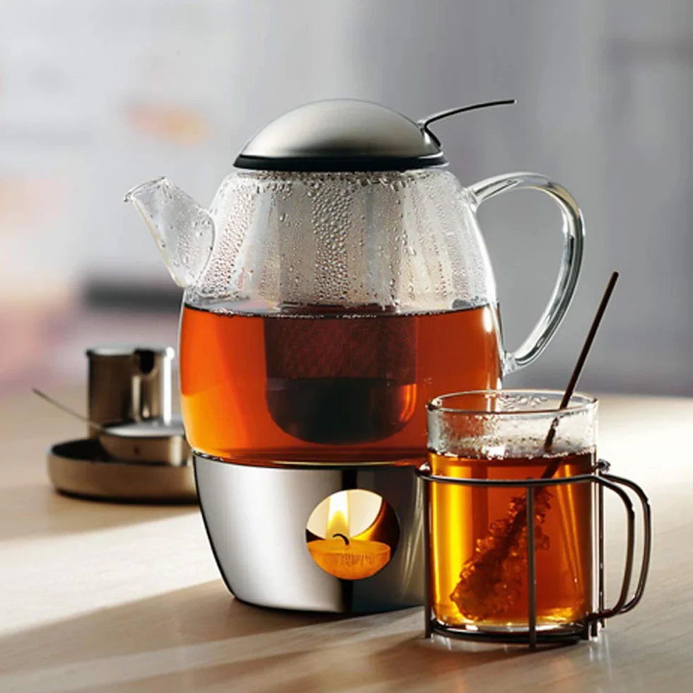 WMF SmarTea Teekanne Set 3-teilig Cromargan Edelstahl Glaskanne 1l mit Siebeinsatz Stövchen spülmaschinegeeignet