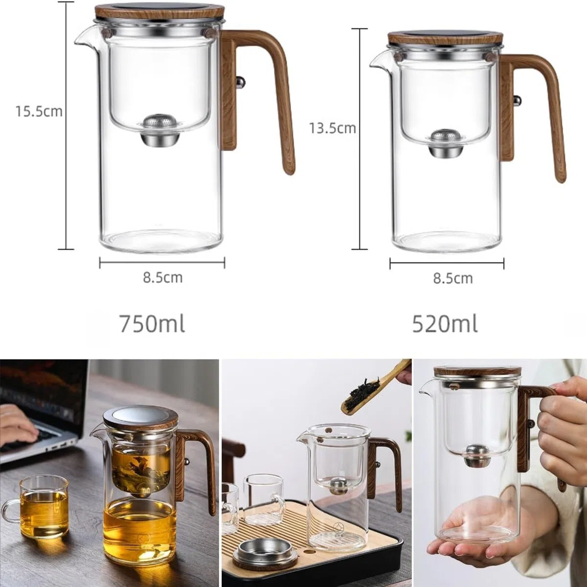 Enchanti-Teekanne, Hexerei-Teekanne, Magische Teekanne mit Sieb, Verzauberte Glas-Teekanne mit Sieb, Magische Teekanne mit Drucksteuerung (720ml)