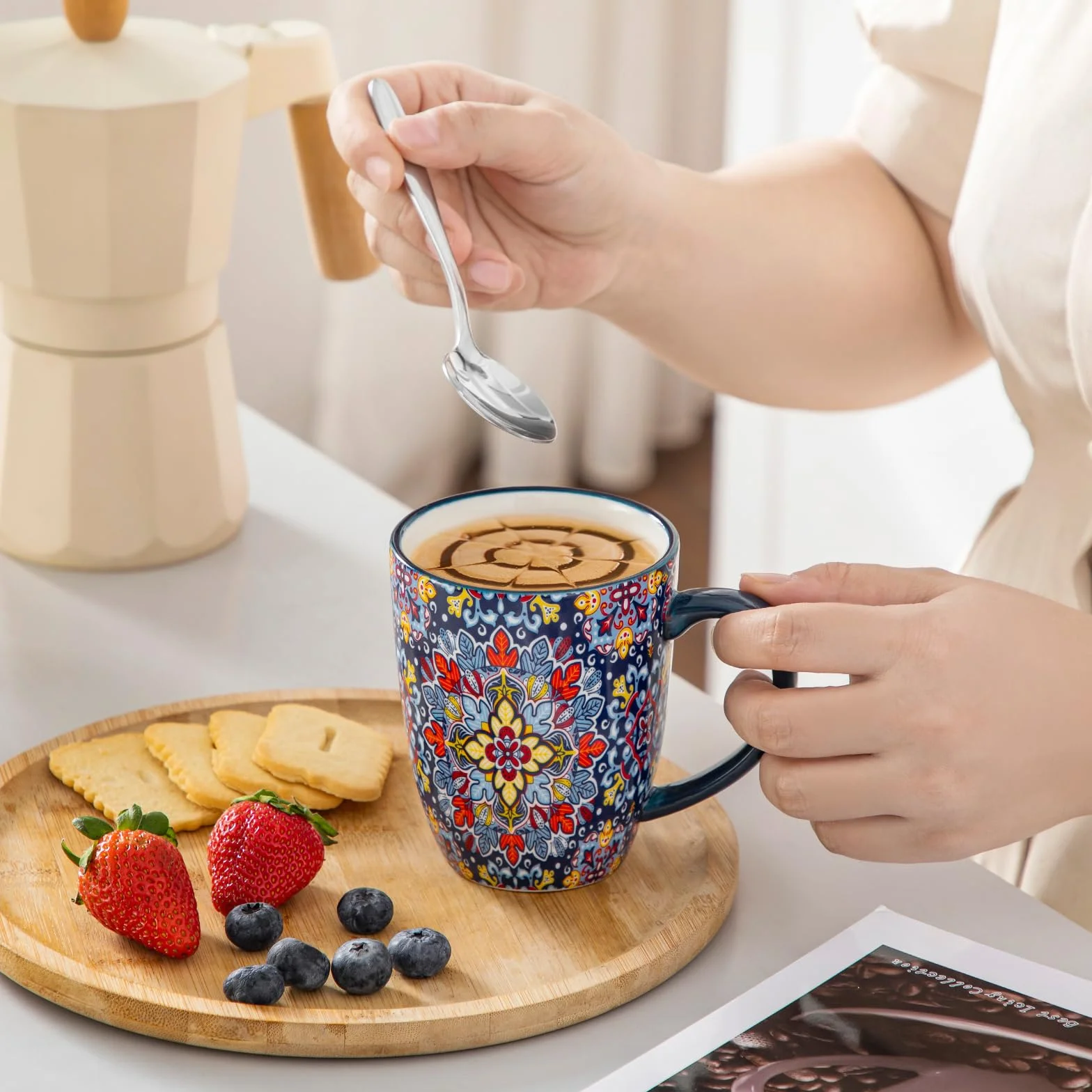 vancasso Kaffeetassen Set 6er, SIMI Tassen Set mit Henkel, 360ML Kaffeebecher Porzellan, Böhmisches Teetassen, kaffeeservice 6 personen