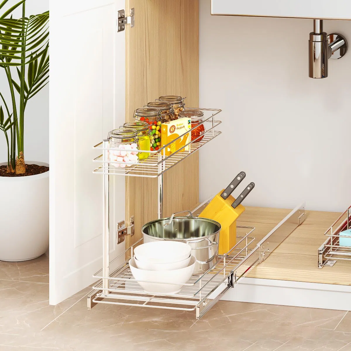FANHAO 2 Ebenen Unter Spüle Regal, Metall Spüle Regal Unter dem Waschbecken, Küchen Unterschrankregal, Badregal, Ideal für Küche zu Hause Aufbewahrung