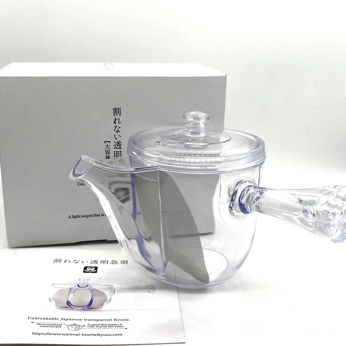 Unzerbrechliche, transparente Kyusu mit Noguchi Kumataro Teegarten-Logo, 520 ml, große Kapazität, japanische Teekanne mit feinmaschigem Edelstahl-Filter, hergestellt in Japan, spülmaschinenfest
